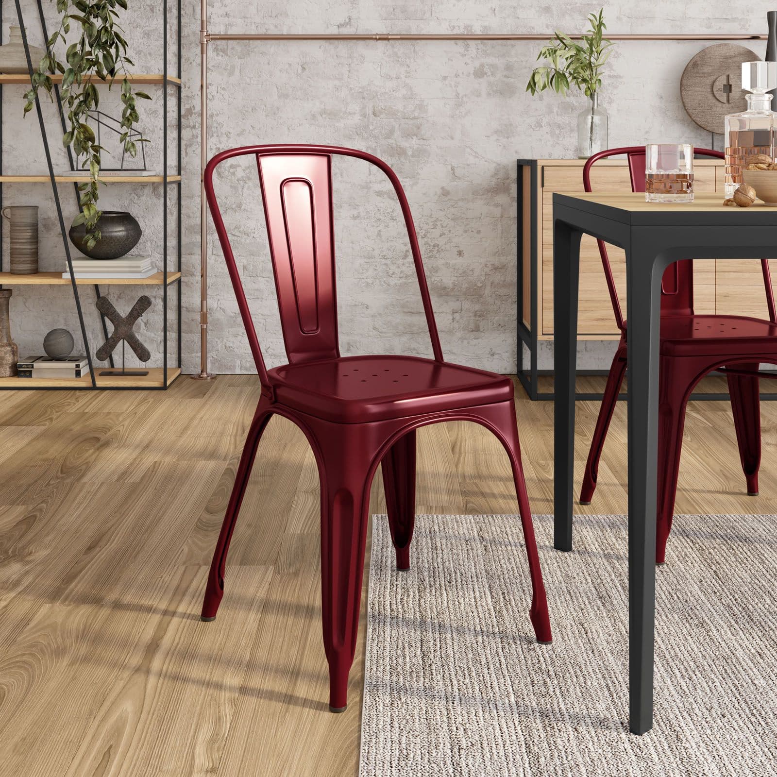 Sedia impilabile stile industrial in metallo bordeaux - Farley