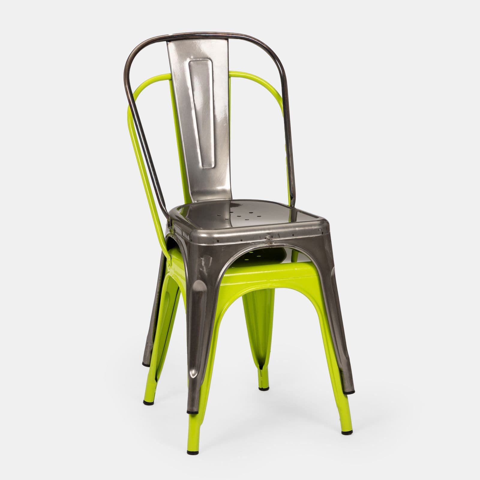 Sedia impilabile stile industrial in metallo grigio spazzolato - Farley