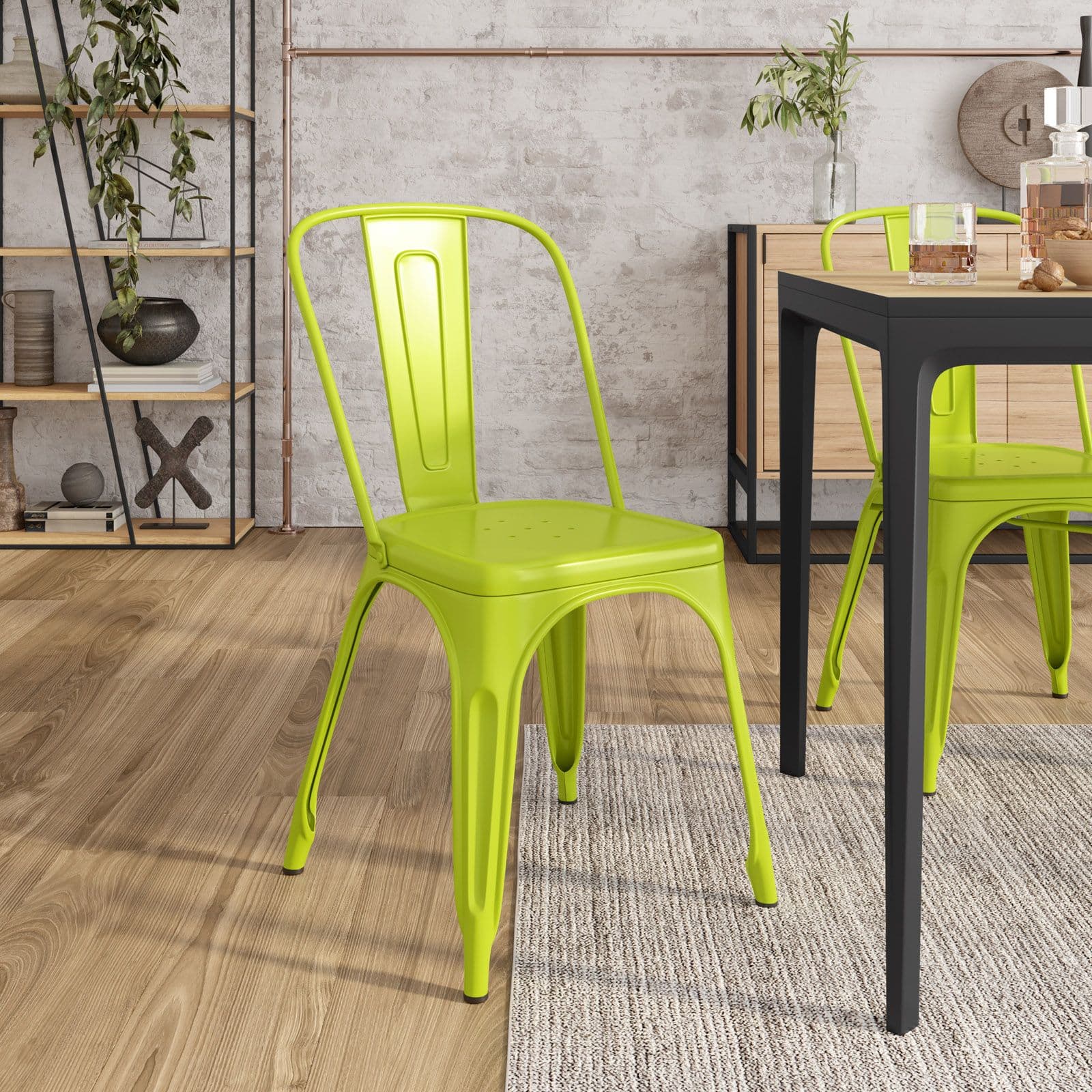 Sedia impilabile stile industrial in metallo verde lime - Farley