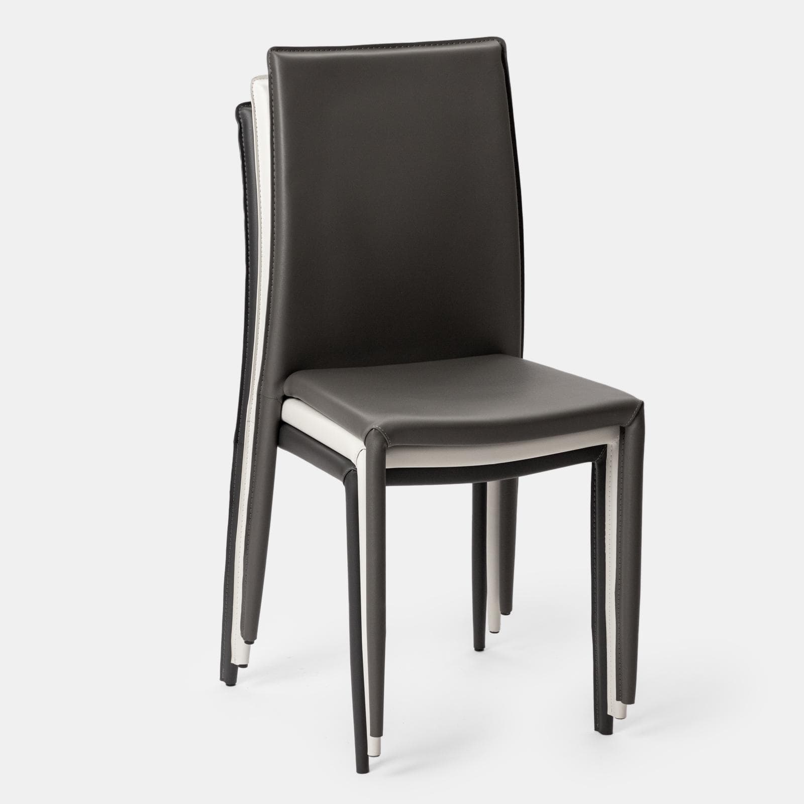 Sedia in similpelle antracite con gambe in metallo rivestite - Manfredi