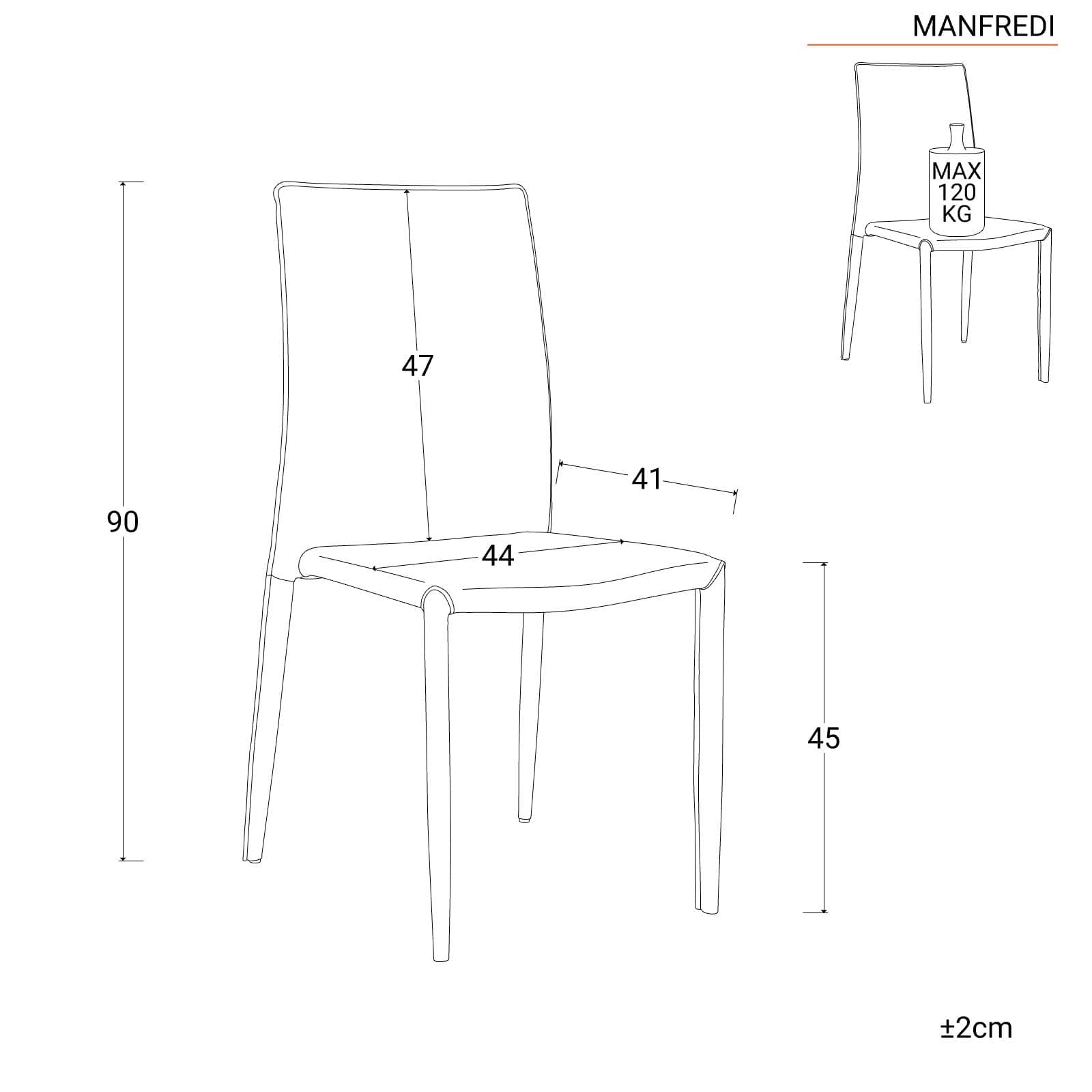 Sedia in similpelle bianca con gambe in metallo rivestite - Manfredi