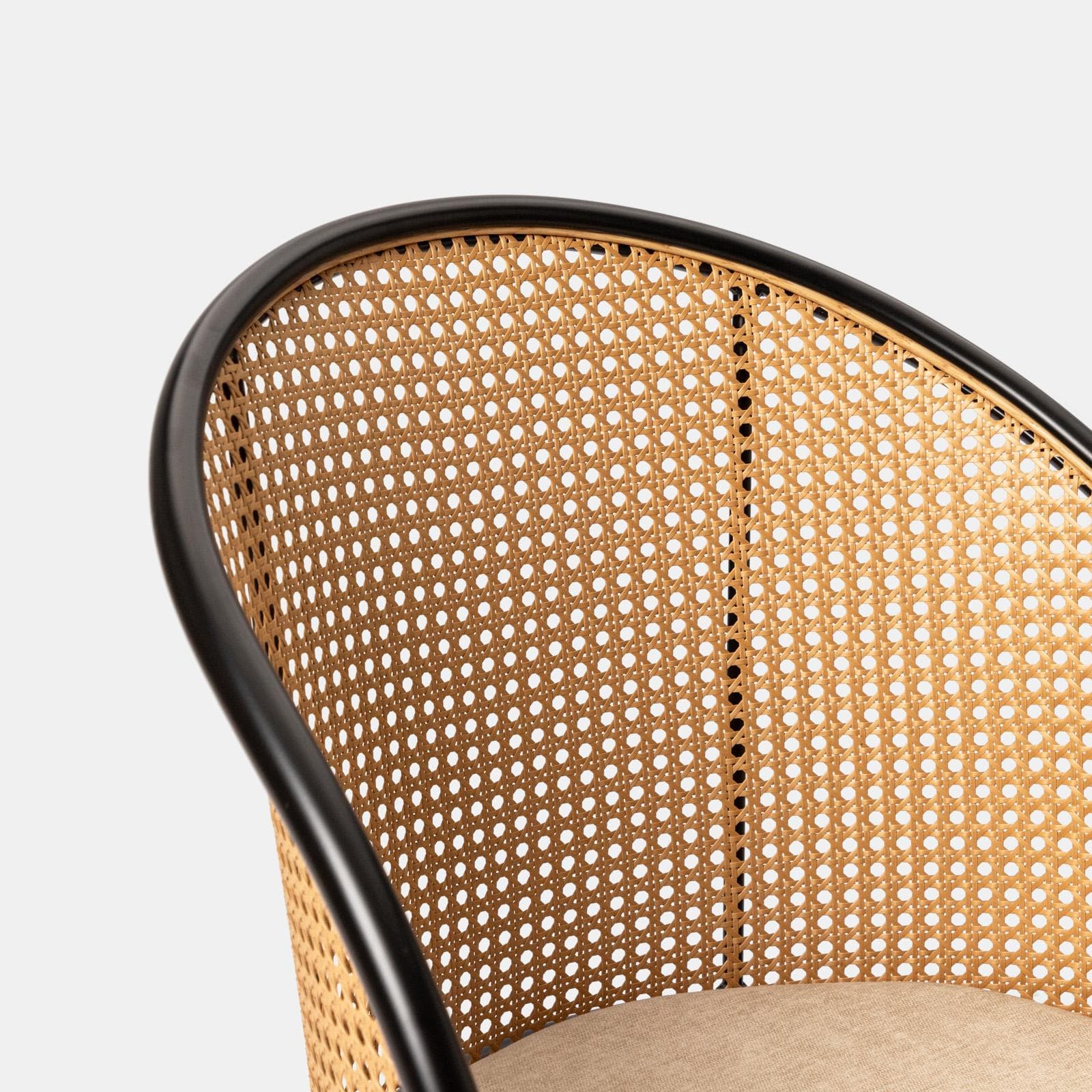 Sedia in tessuto tortora con schienale polyrattan naturale - Sloane