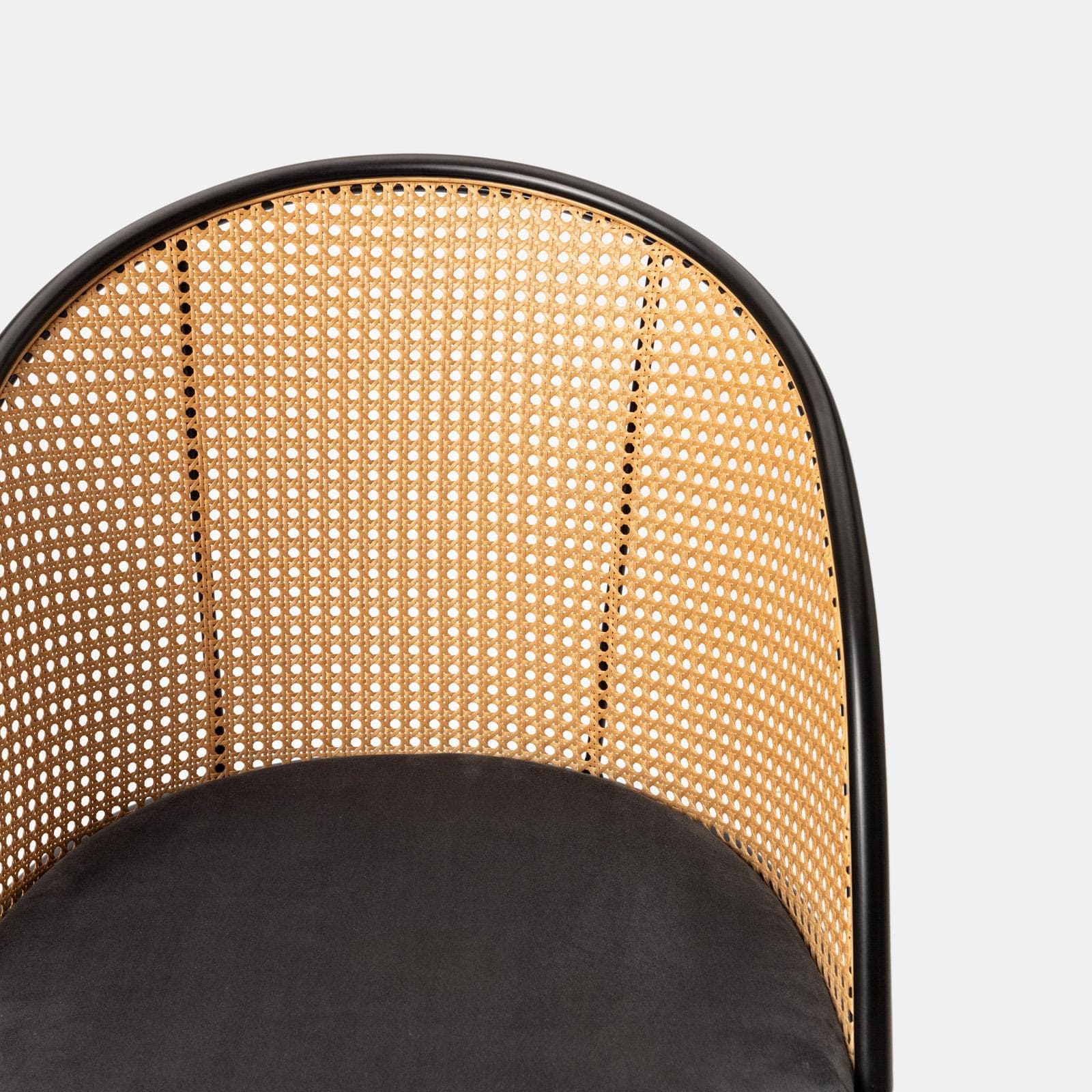 Sedia in velluto grigio con schienale in polyrattan naturale - Sloane
