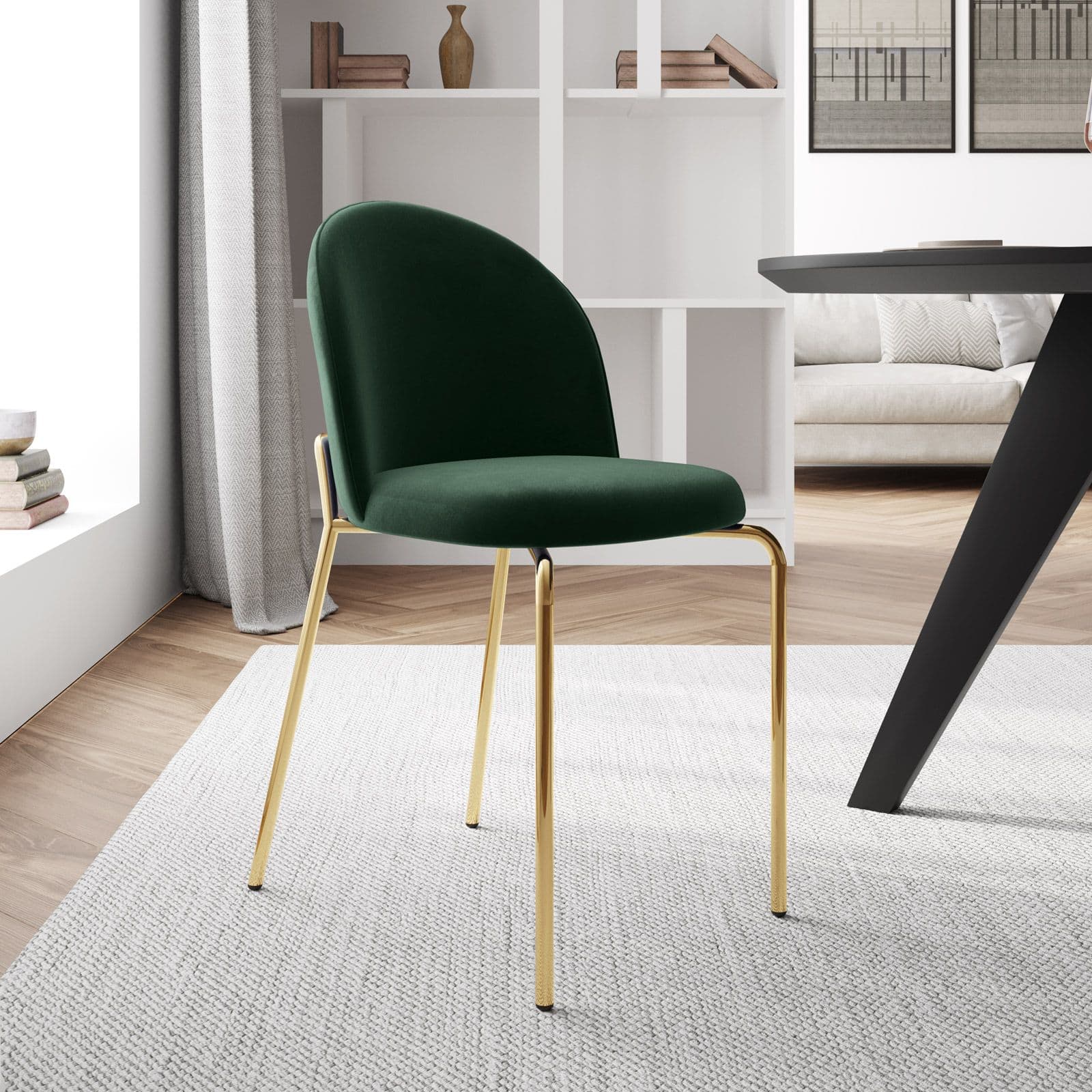 Sedia in velluto verde scuro con gambe in metallo finitura oro - Zilla