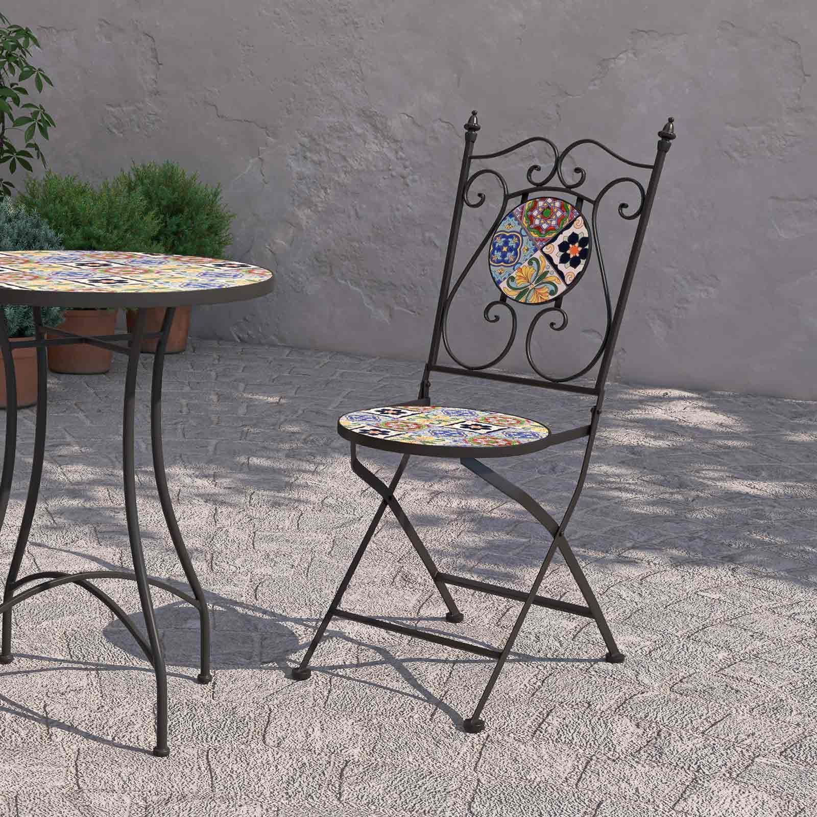 Sedia pieghevole con decorazione maiolica toni freddi - Otranto
