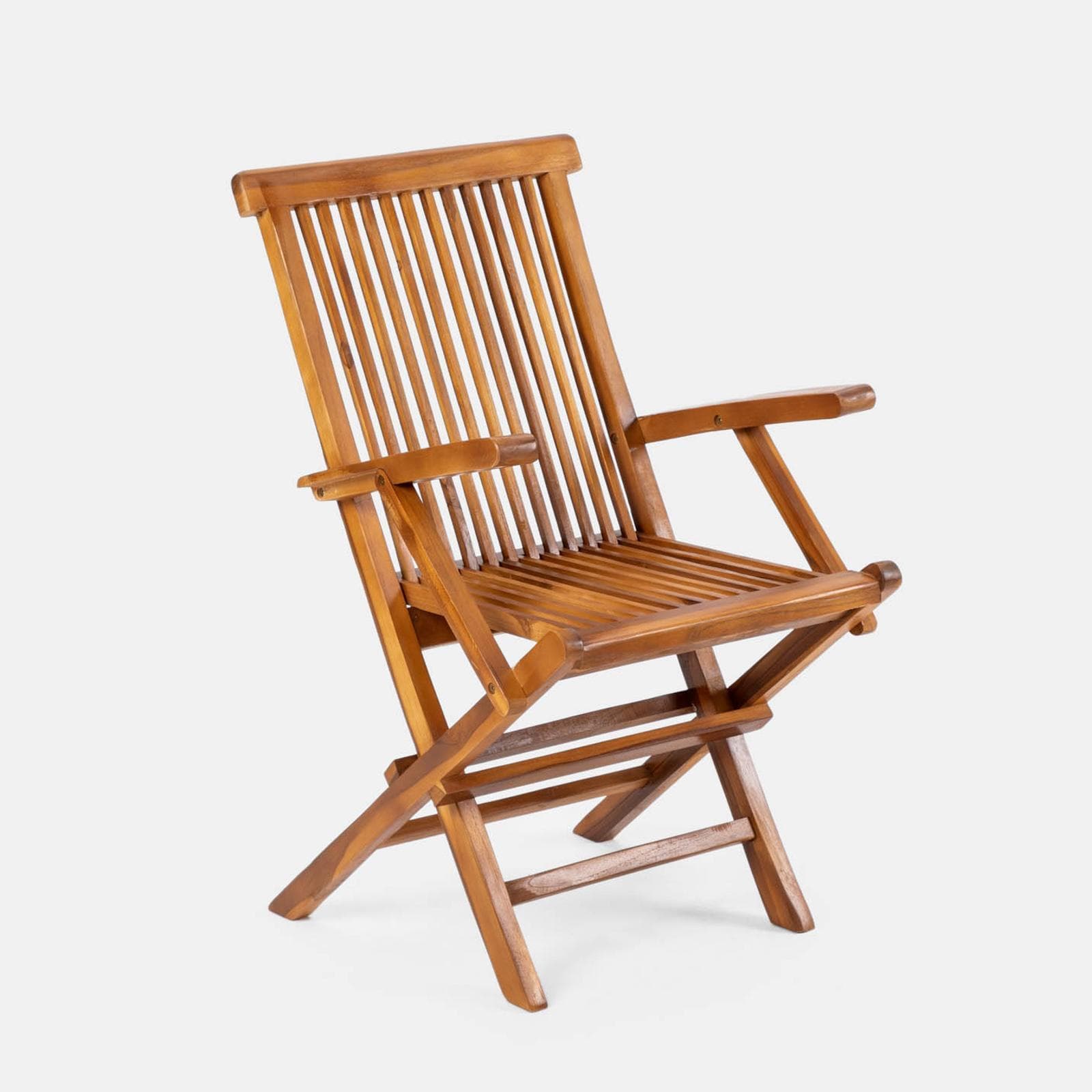 Sedia pieghevole da esterno con braccioli in legno teak - Louis