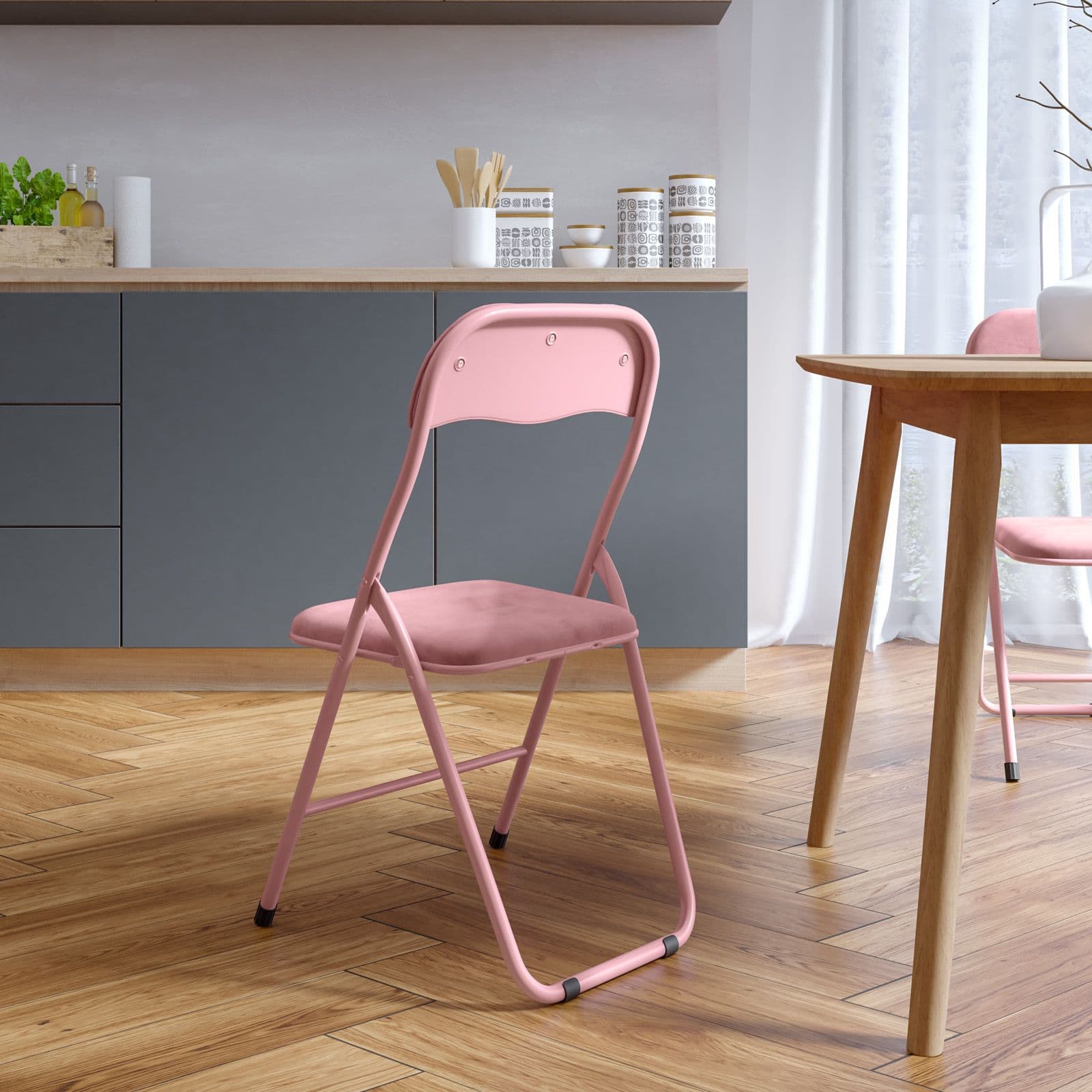 Sedia pieghevole rosa con cuscino in velluto imbottito e struttura in metallo - Fold Color