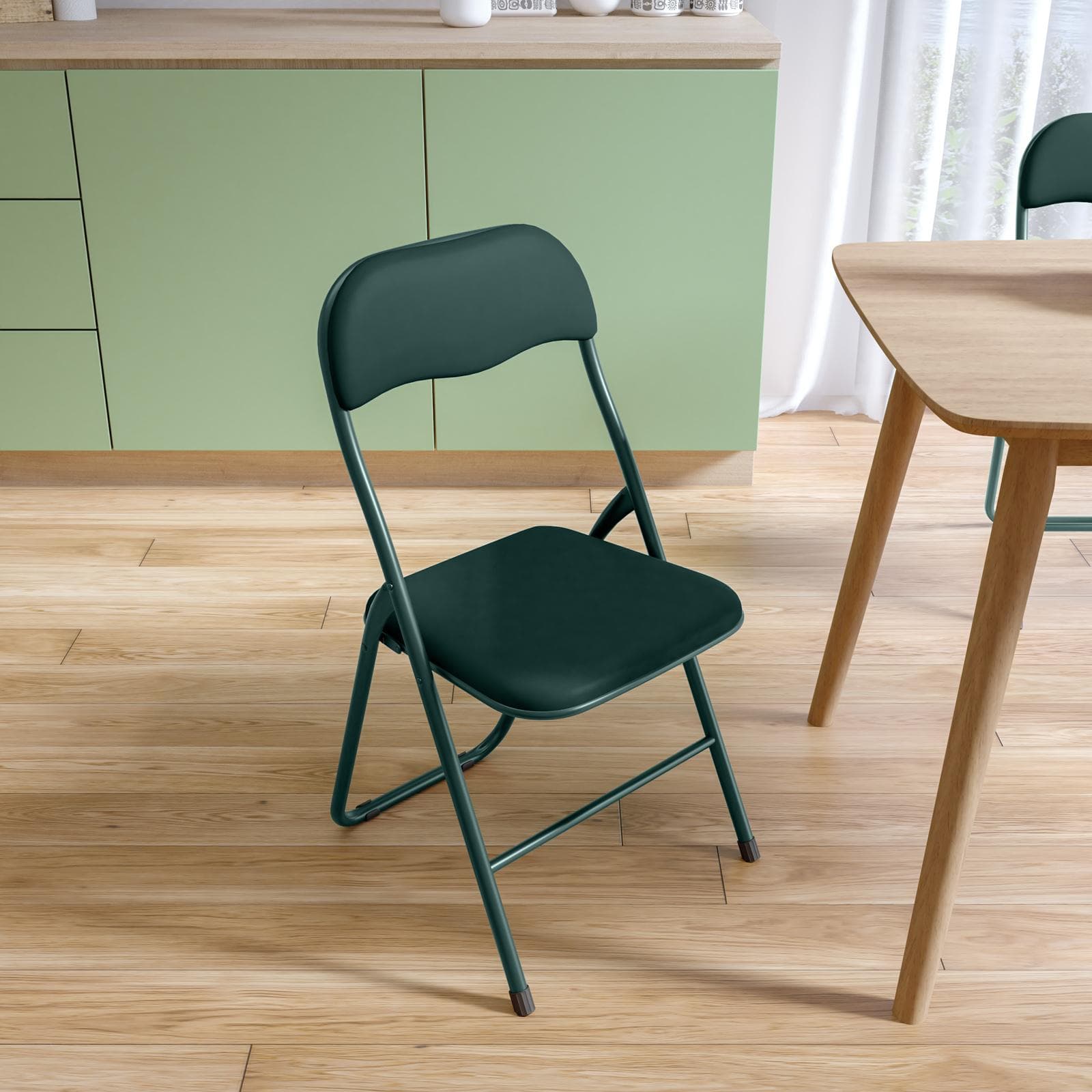 Sedia pieghevole verde bosco con cuscino imbottito e struttura in metallo - Fold Color