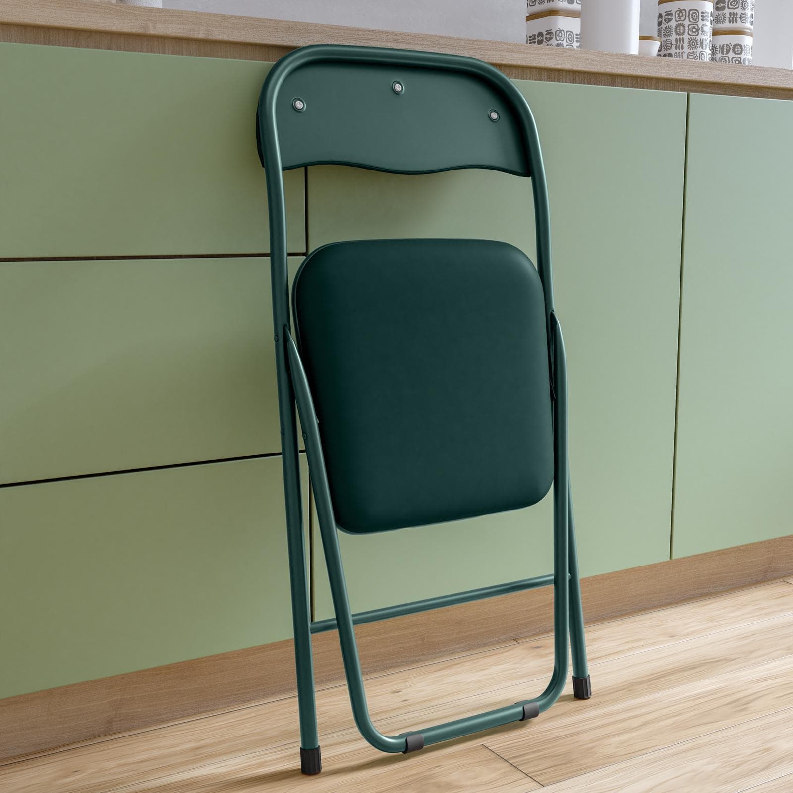 Sedia pieghevole verde bosco con cuscino imbottito e struttura in metallo - Fold Color
