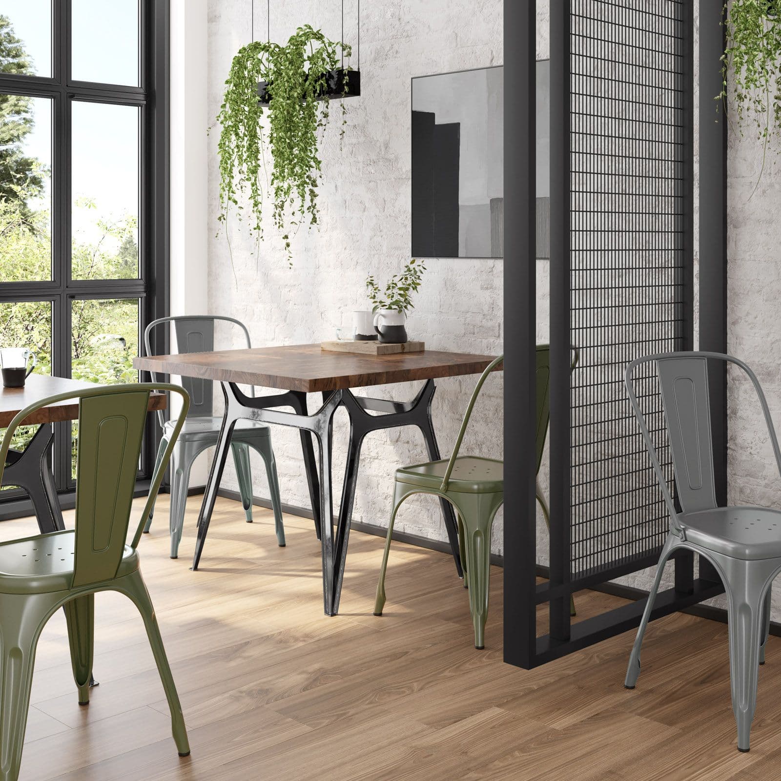 Sedia impilabile stile industrial in metallo verde - Farley
