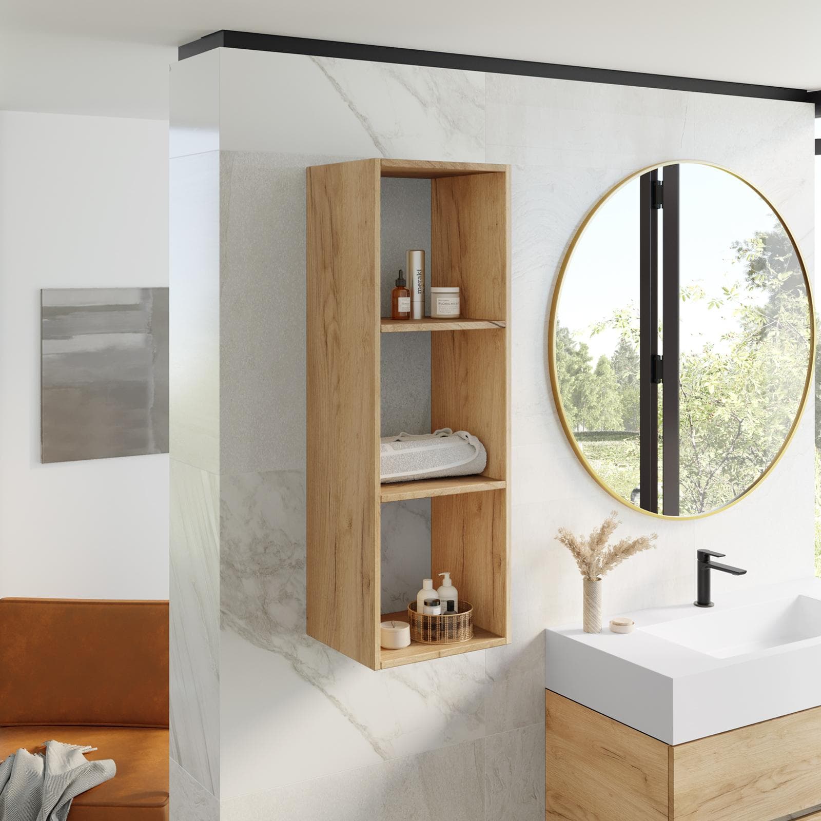 Semicolonna bagno 35x105 h cm con vani a giorno rovere gold - Cuki