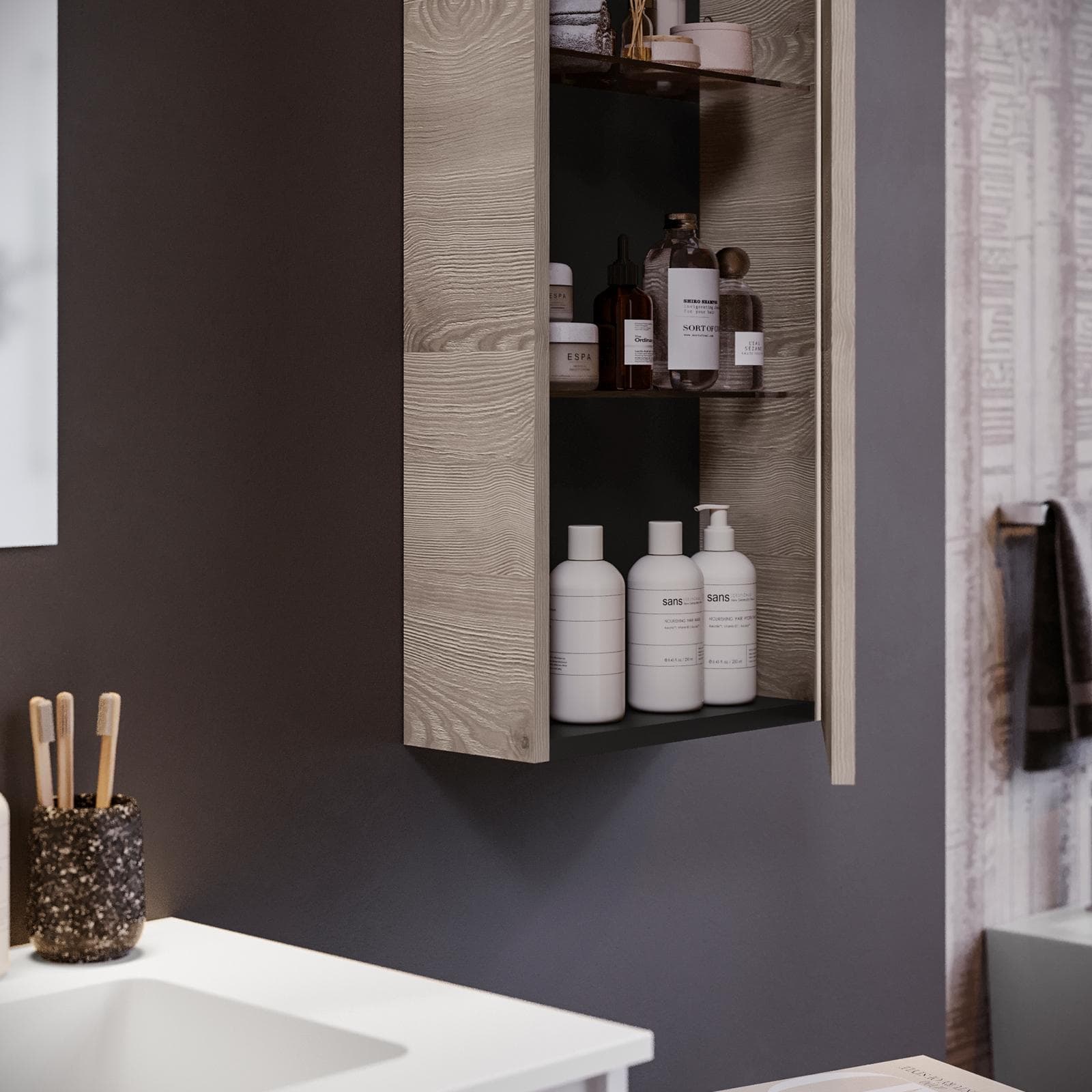 Semicolonna da bagno sospesa con 1 anta 30x80 h cm in rovere atlas - Union
