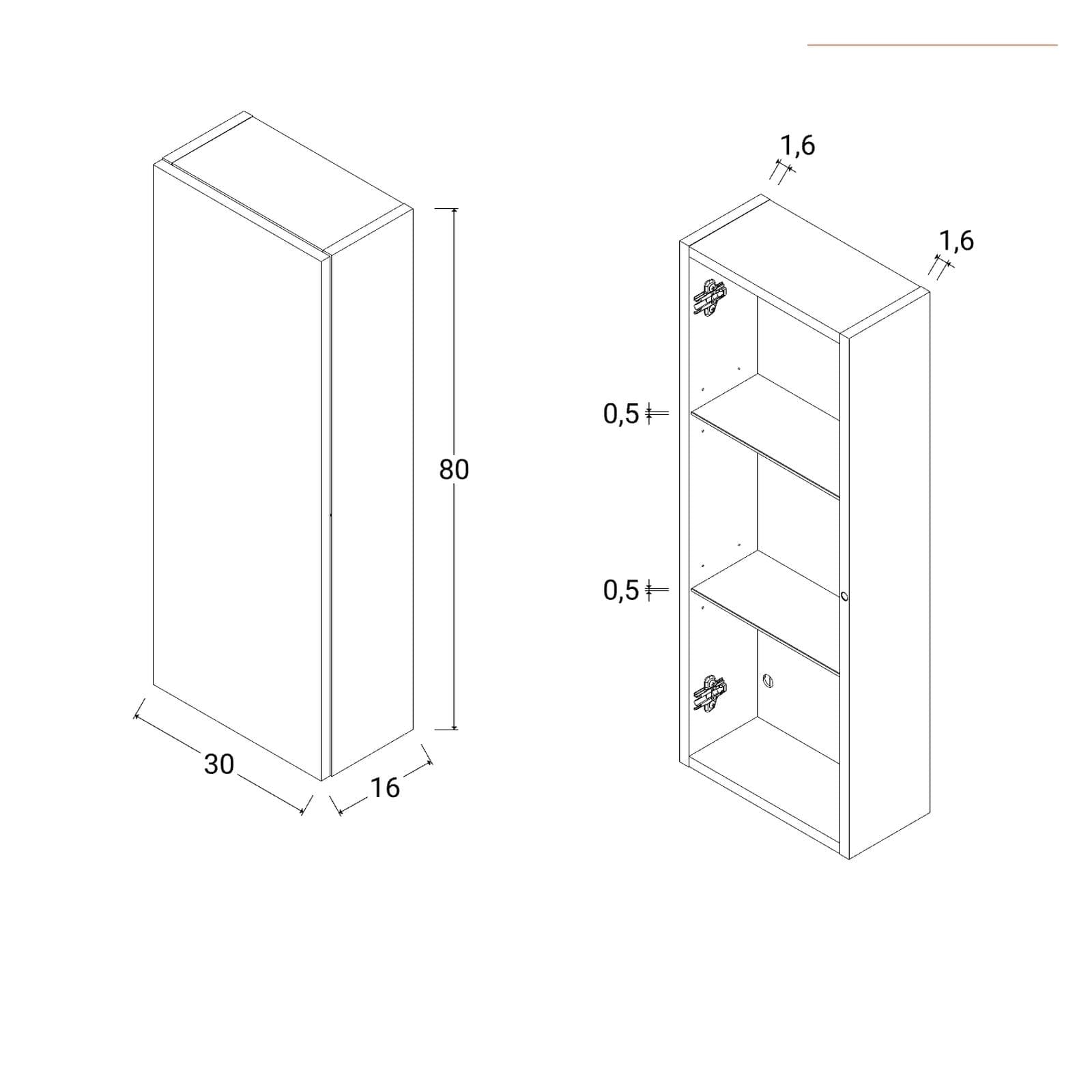 Semicolonna da bagno sospesa con 1 anta 30x80 h cm in rovere atlas - Union