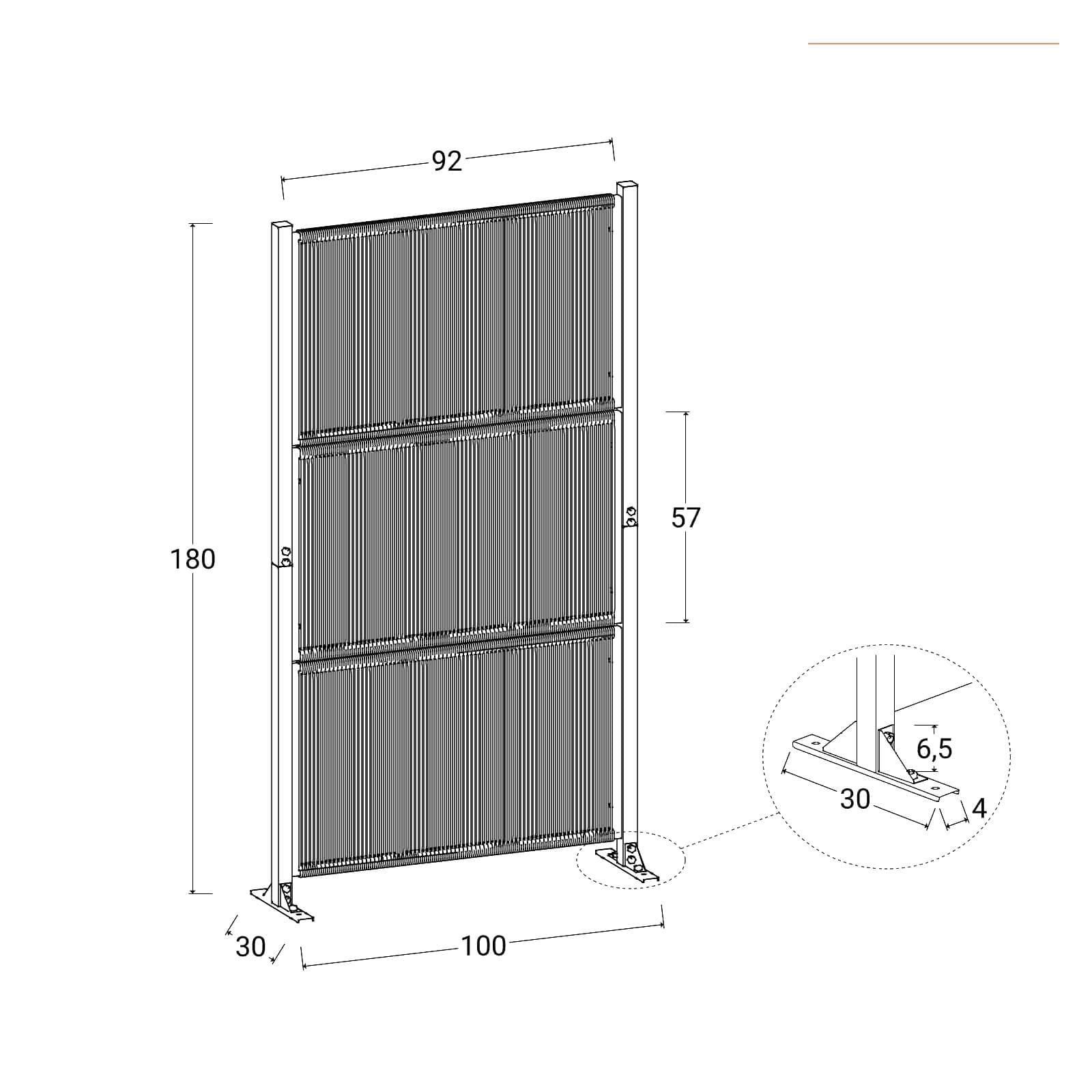 Separé da giardino 100x30x180h cm in corda ruggine e acciaio bianco - Callen