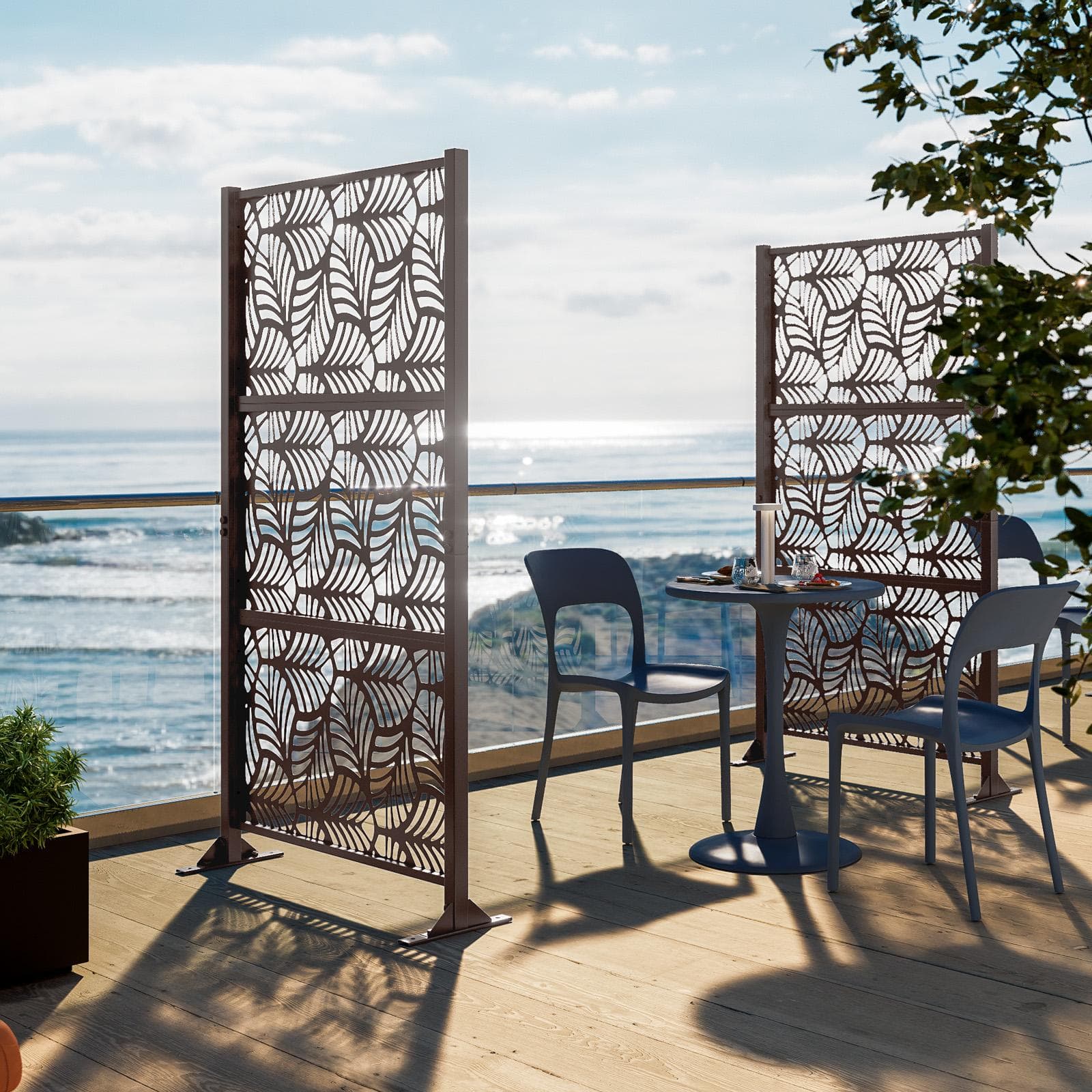 Separé da giardino in acciaio bronzo 100x30x180h cm con disegno foglia di palma - Callen