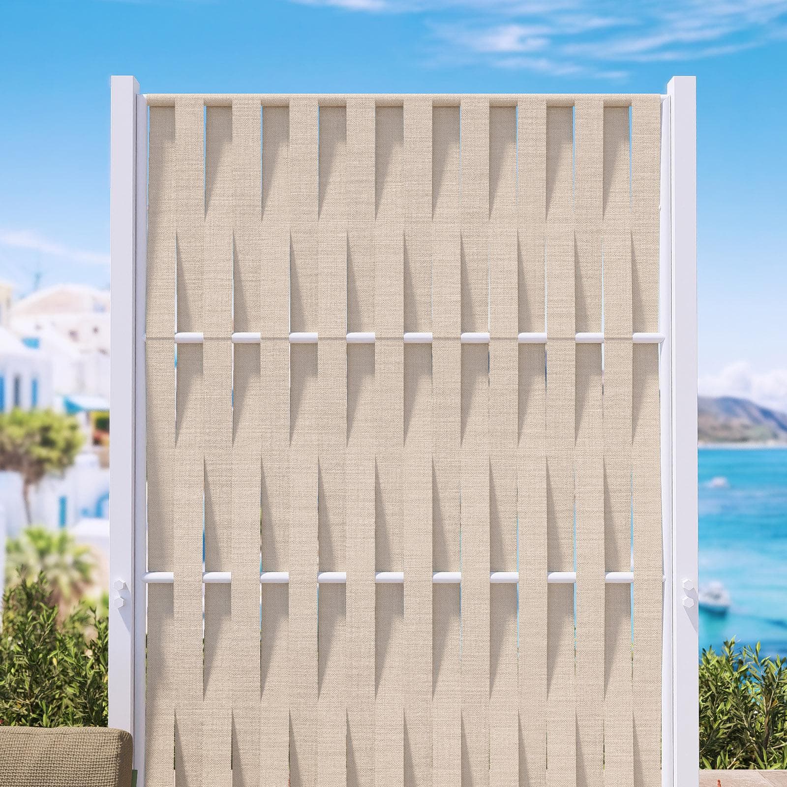 Separé da esterno 103x30x180h cm in acciaio bianco e corda in textilene vaniglia - Sibilla