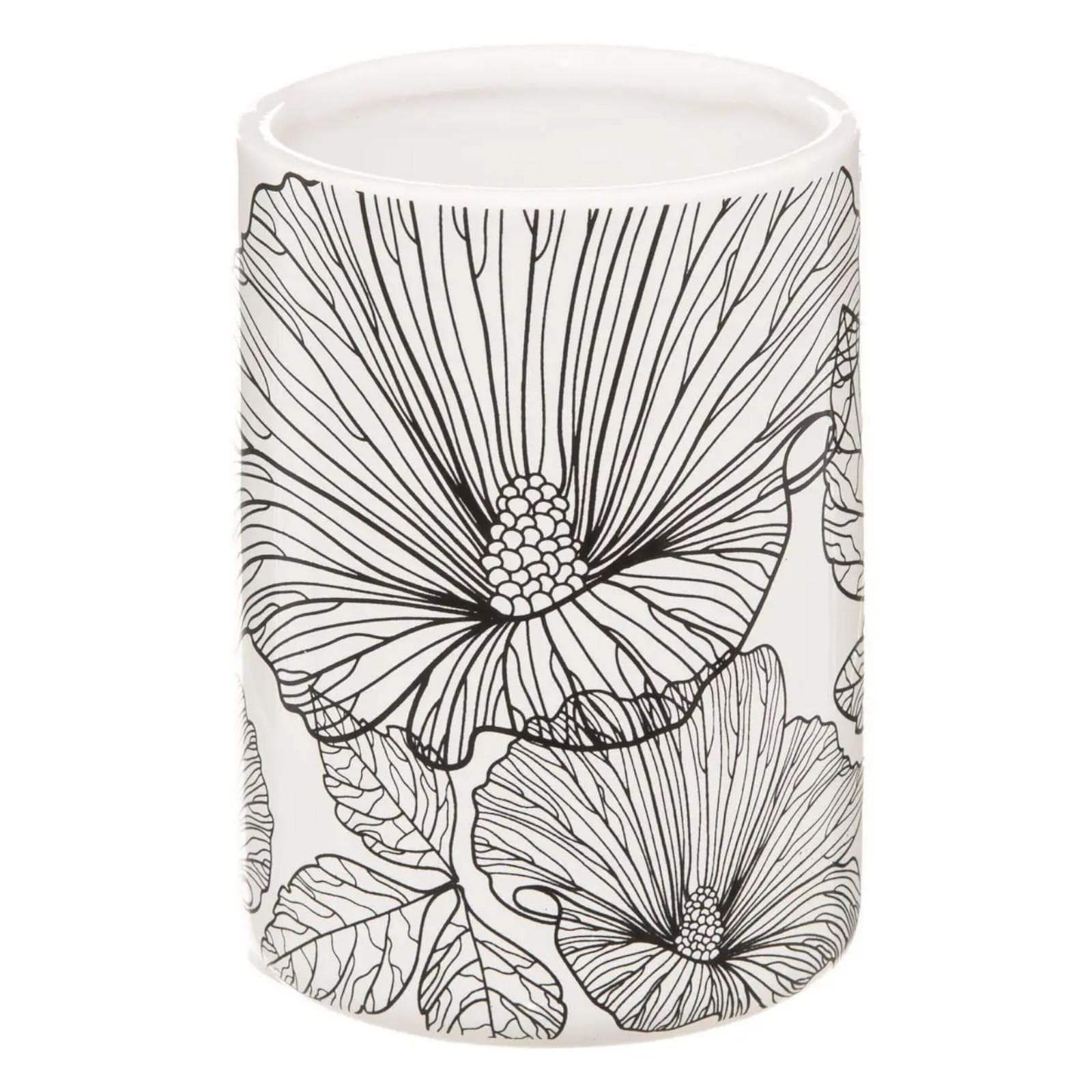 Set 2 accessori dispenser e portaspazzolino in gres con stampa floreale - Noirfleur