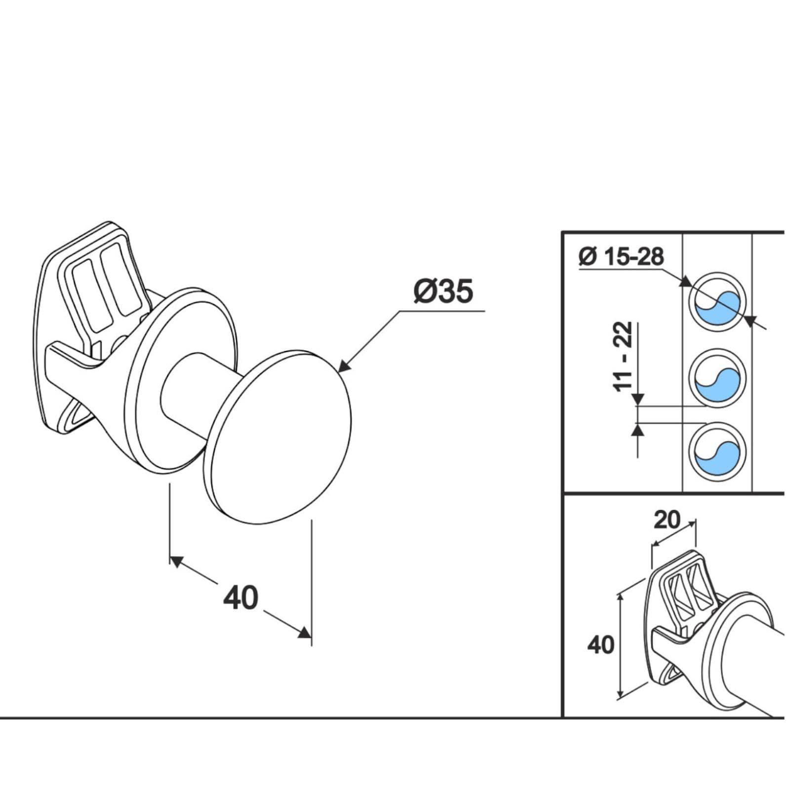 Set 2 appendini con pomello nero per installazione su radiatore termoarredo