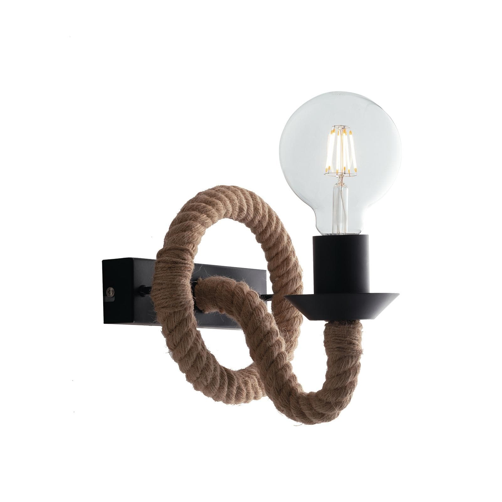Set 2 applique e lampada sospesa a 2 luci in corda e metallo nero