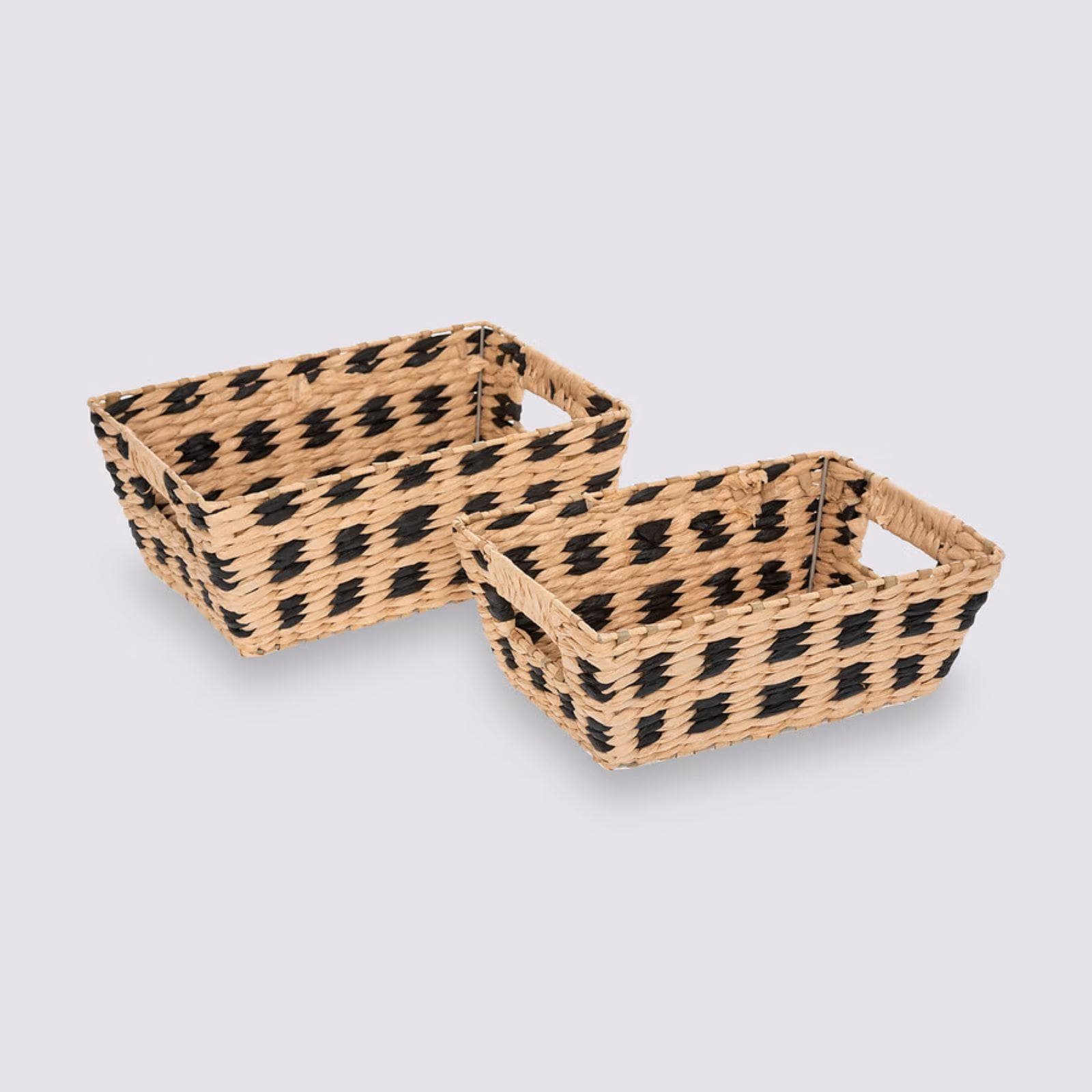 Set 2 cesti di diversa dimensione intrecciati in corda beige e nero