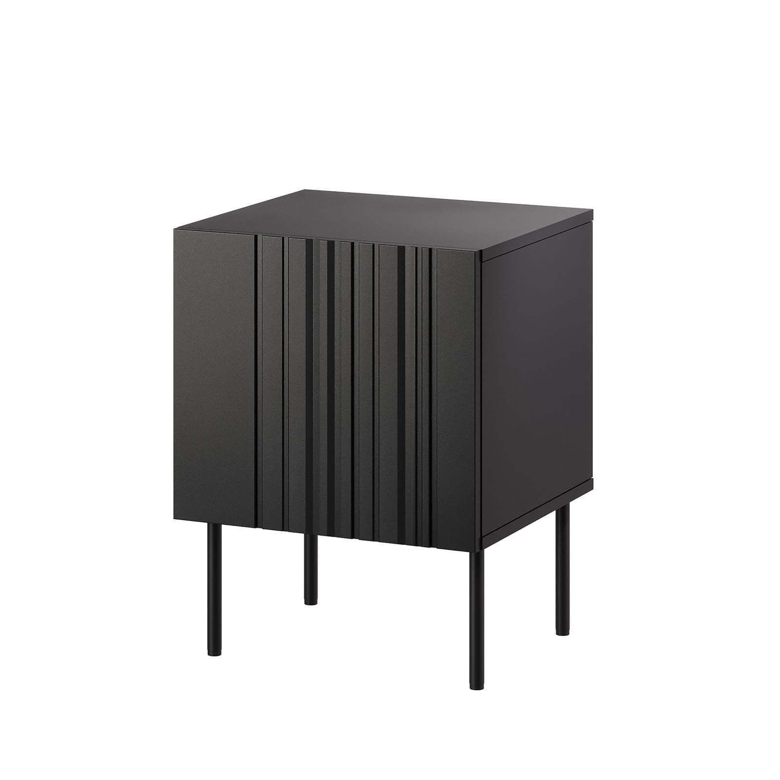 Set 2 comodini 45x59h nero cannettato alternato con anta e piedi in metallo finitura opaca - Gladys