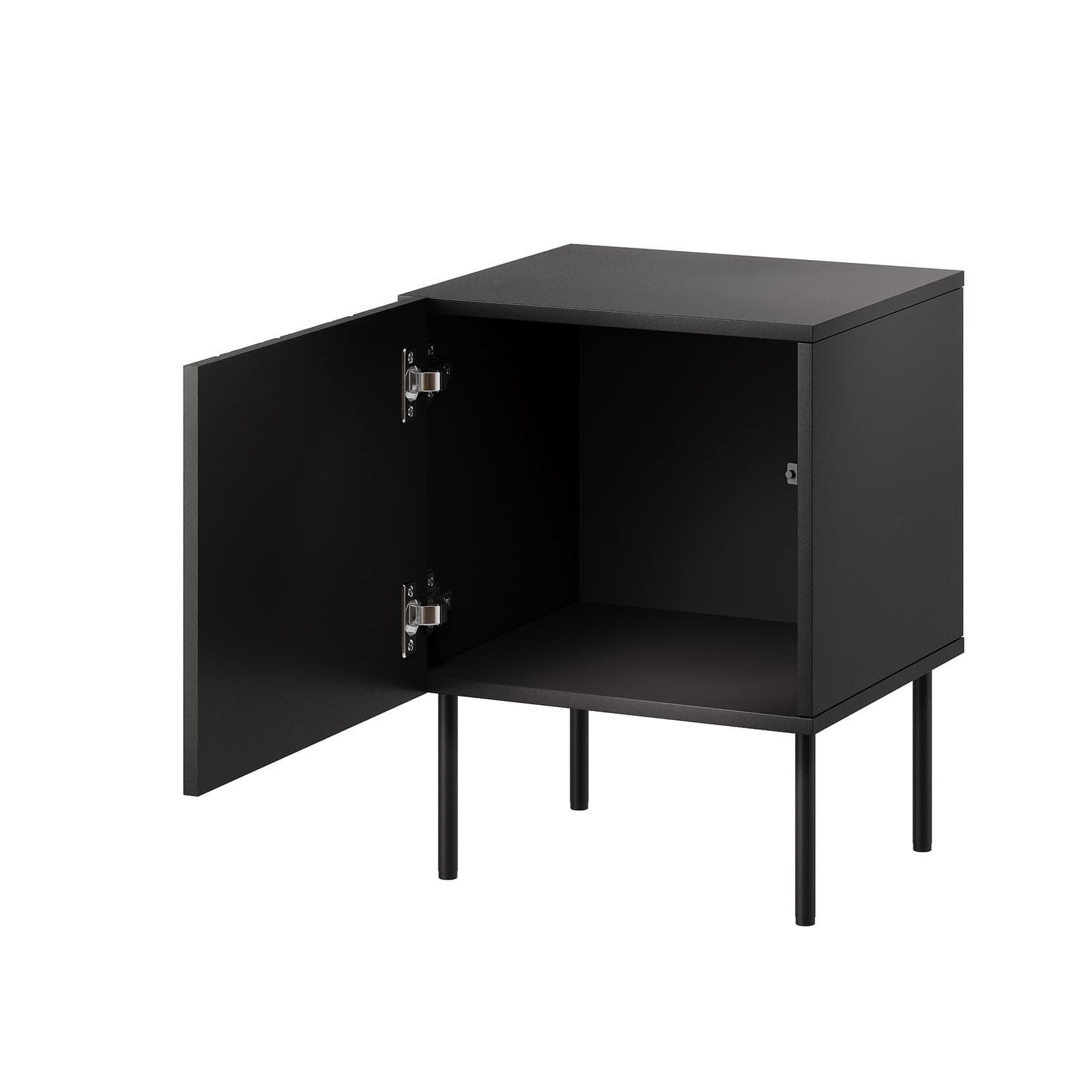 Set 2 comodini 45x59h nero cannettato alternato con anta e piedi in metallo finitura opaca - Gladys