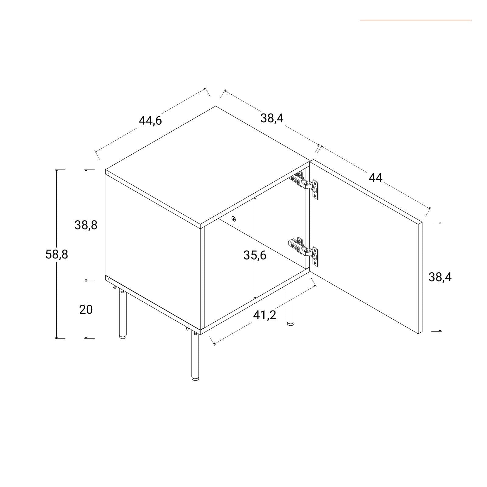 Set 2 comodini 45x59h nero cannettato alternato con anta e piedi in metallo finitura opaca - Gladys