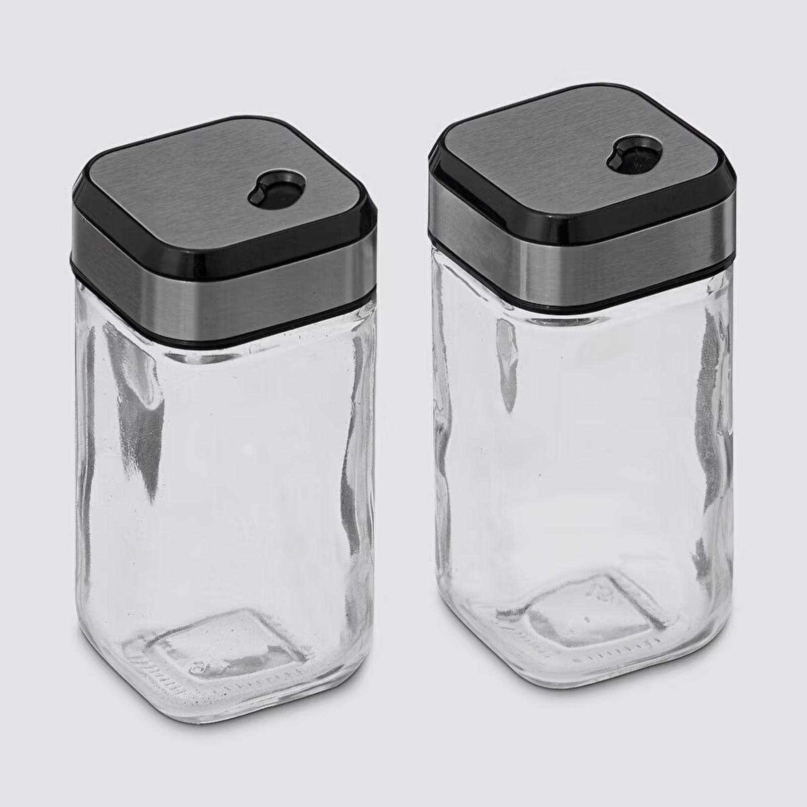 Set 2 contenitori per sale e pepe in acciaio inox cromo e vetro