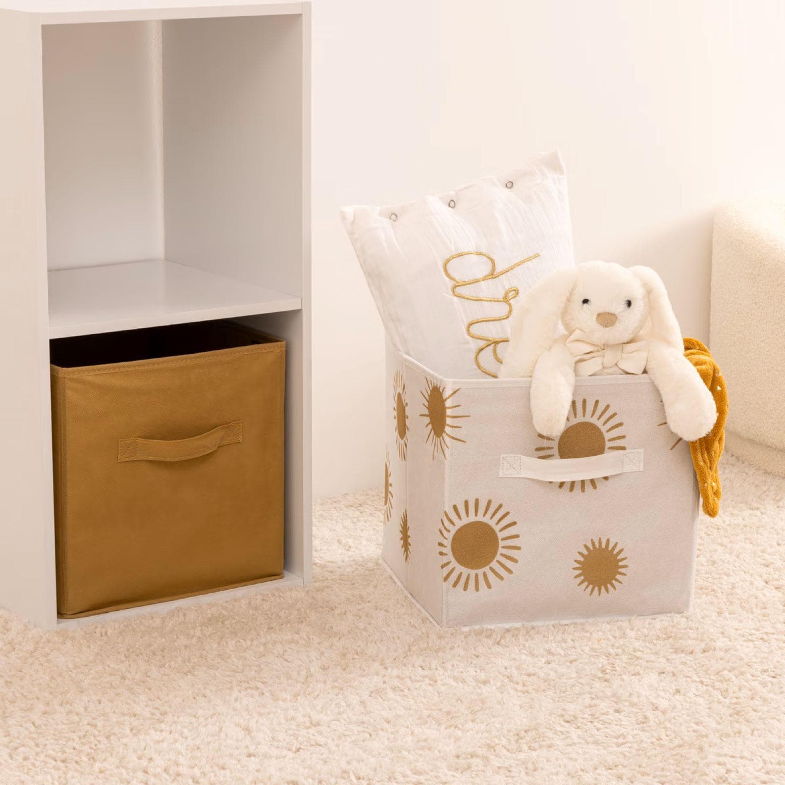 Set 2 cubi contenitori 29x29 cm beige e bianco - Kids