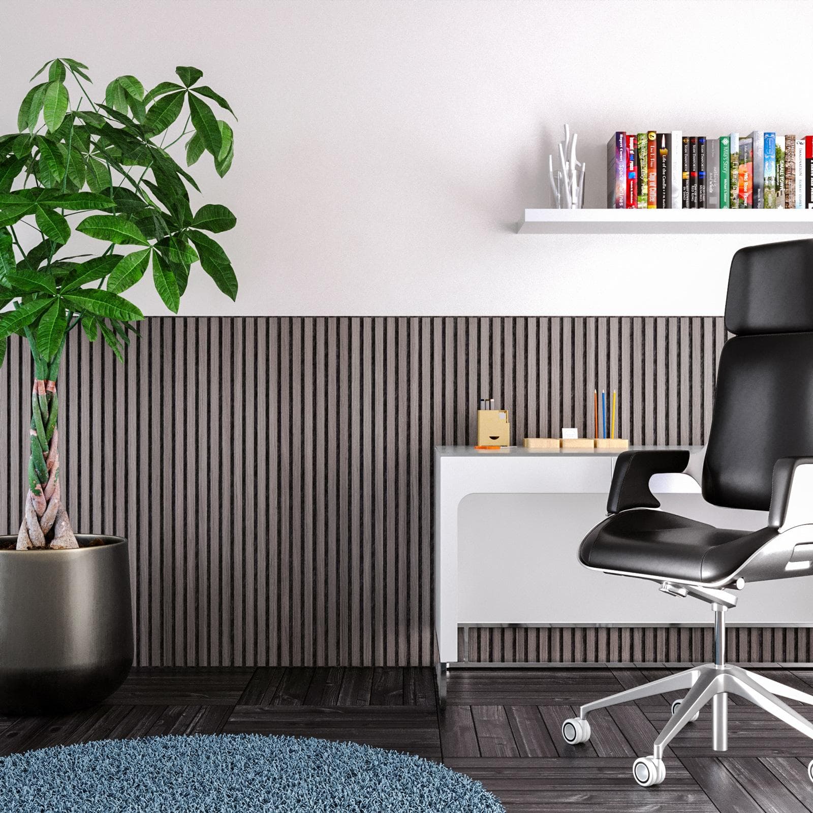 Set 2 pannelli fonoassorbenti boiserie 60x120h cm nero con listelli nero effetto legno - Bjorn