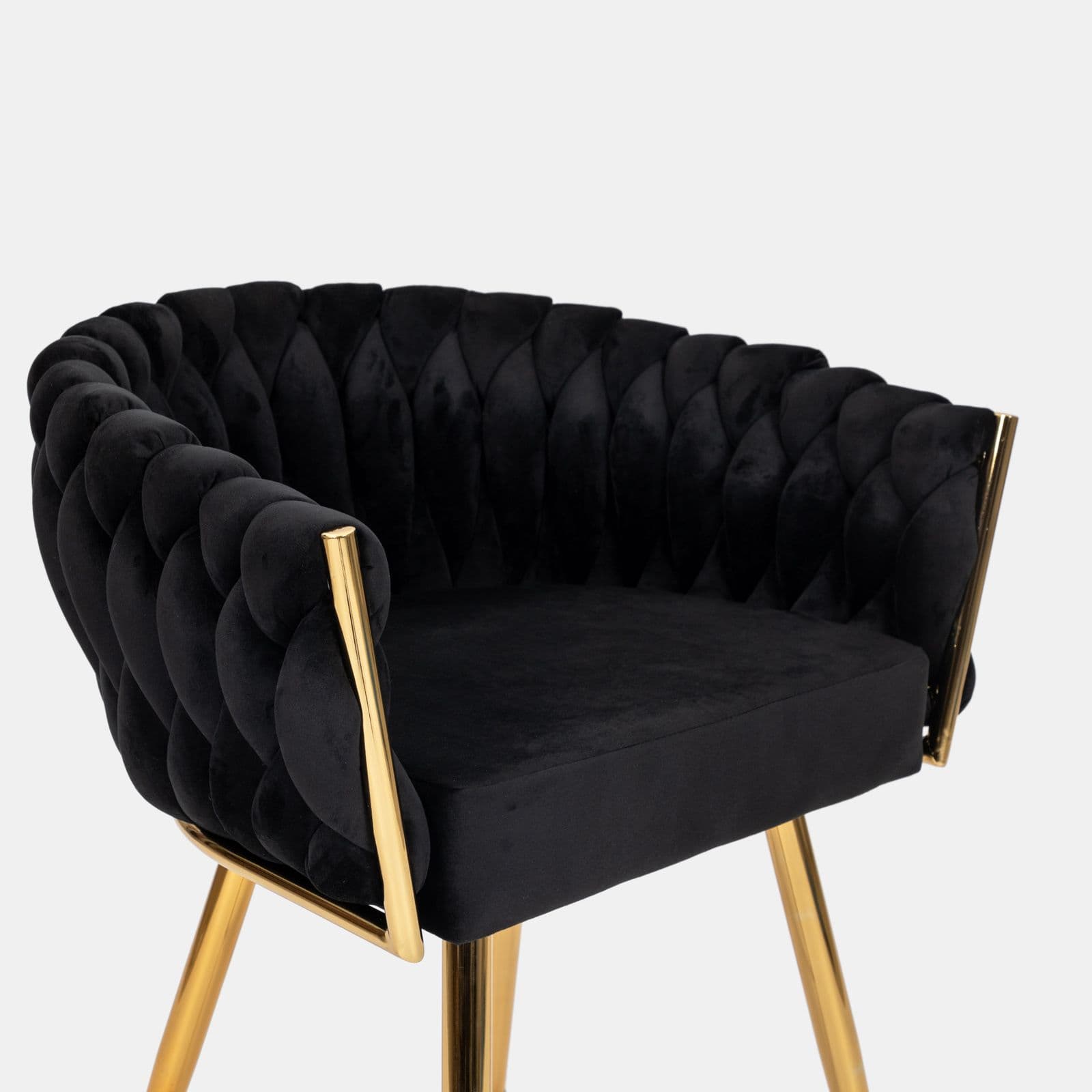 Set 2 poltrone con schienale in velluto nero intrecciato e gambe oro - Intrigue