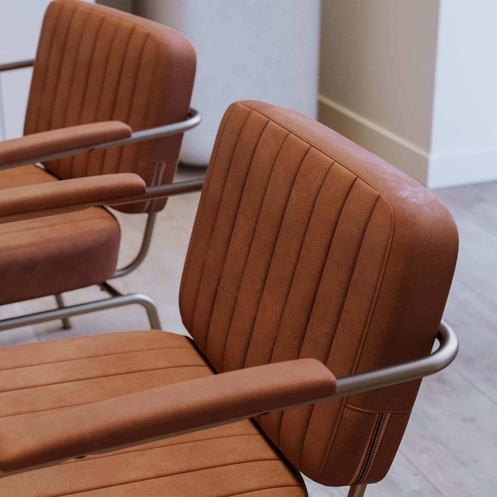 Set 2 poltrone da ufficio in tessuto scamosciato cognac con gambe in bronzo satinato - Sovella
