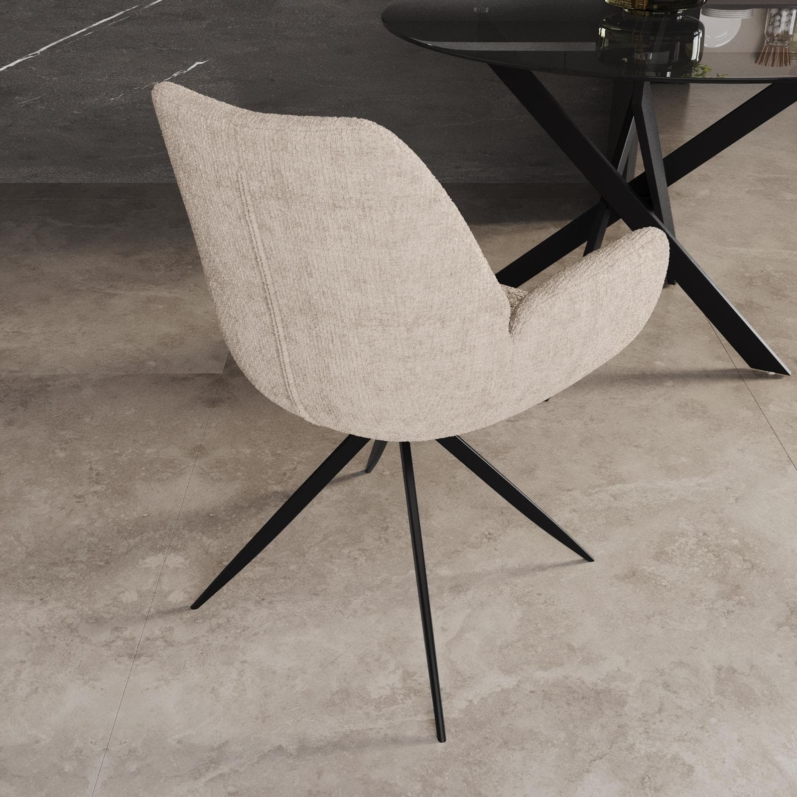 Set 2 poltrone girevoli in ciniglia beige con gambe in metallo nero - Sherah