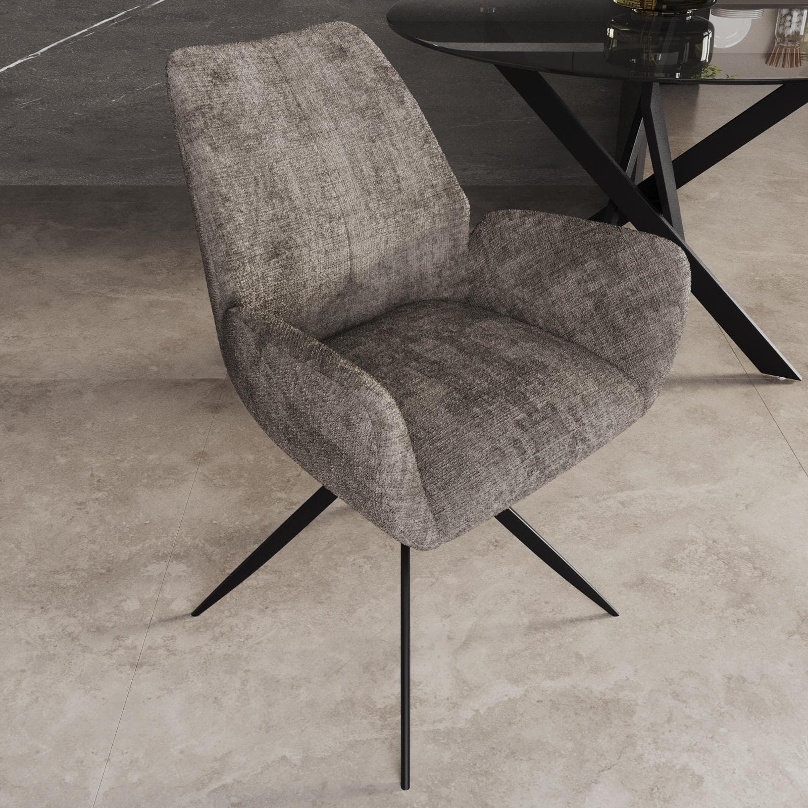 Set 2 poltrone girevoli in ciniglia grigio con gambe in metallo nero - Sherah