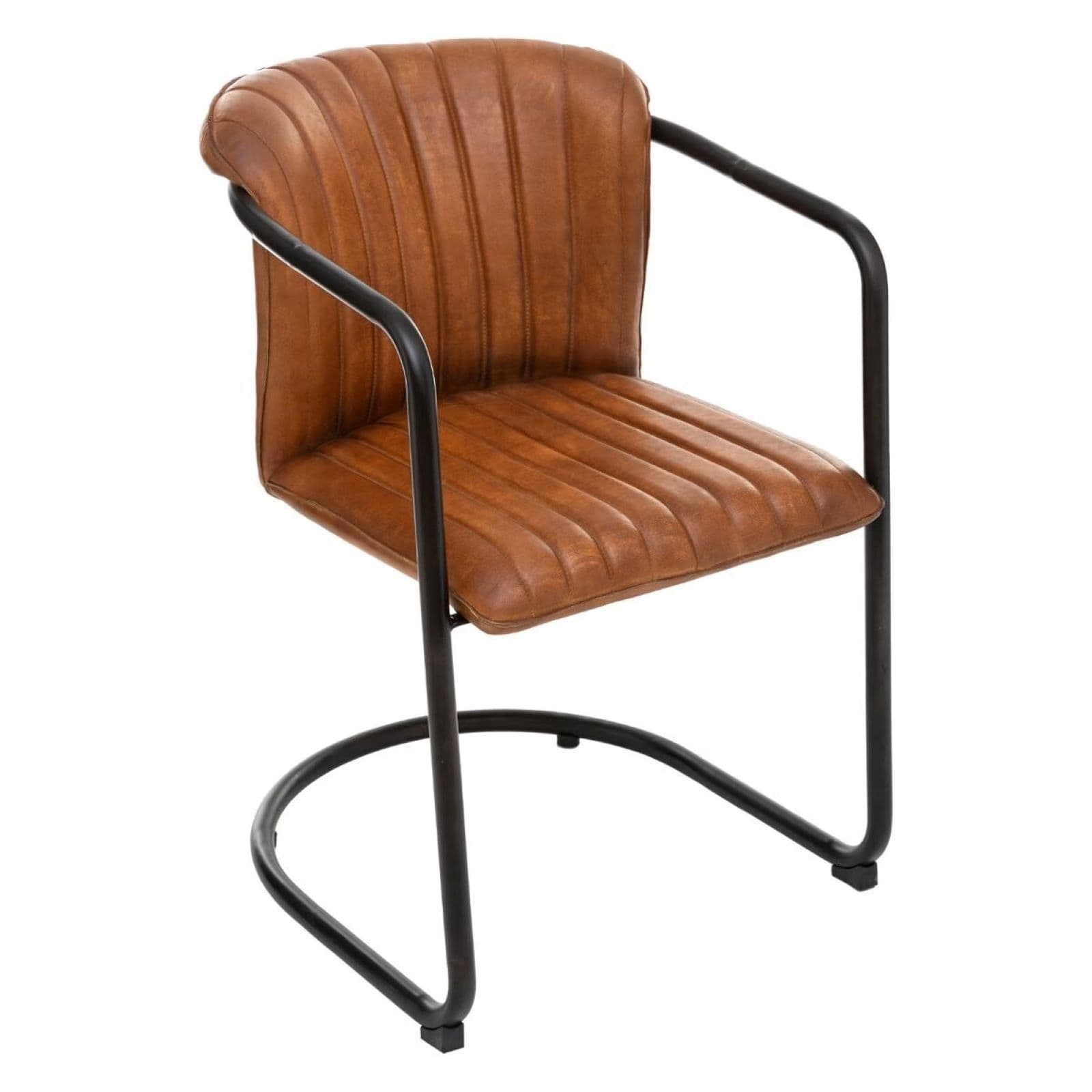 Set 2 poltrone in pelle di bufalo trapuntata cognac e metallo nero - Kavy