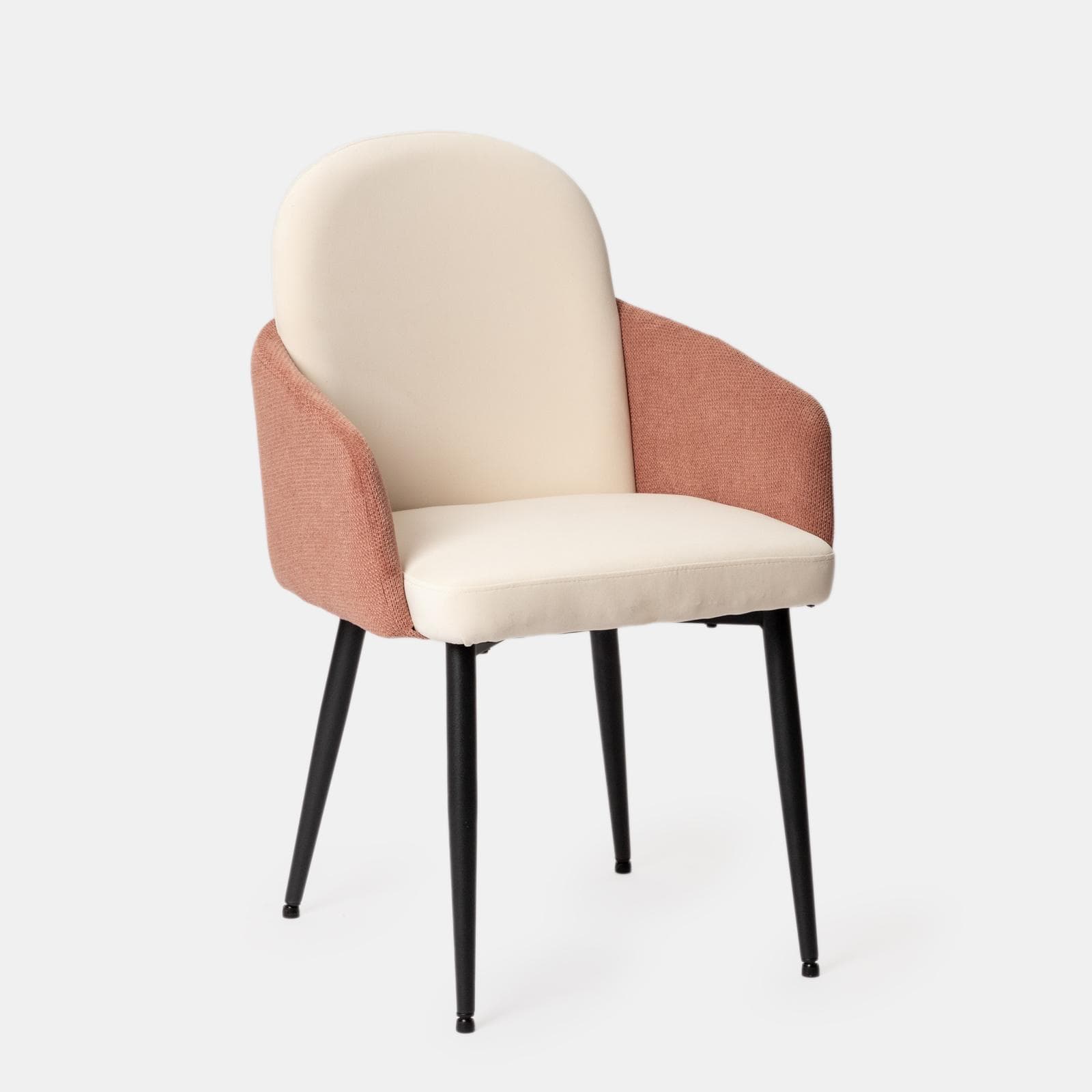 Set 2 poltrone in velluto beige con braccioli e schienale in tessuto rosa antico e gambe in metallo nero - Shayla