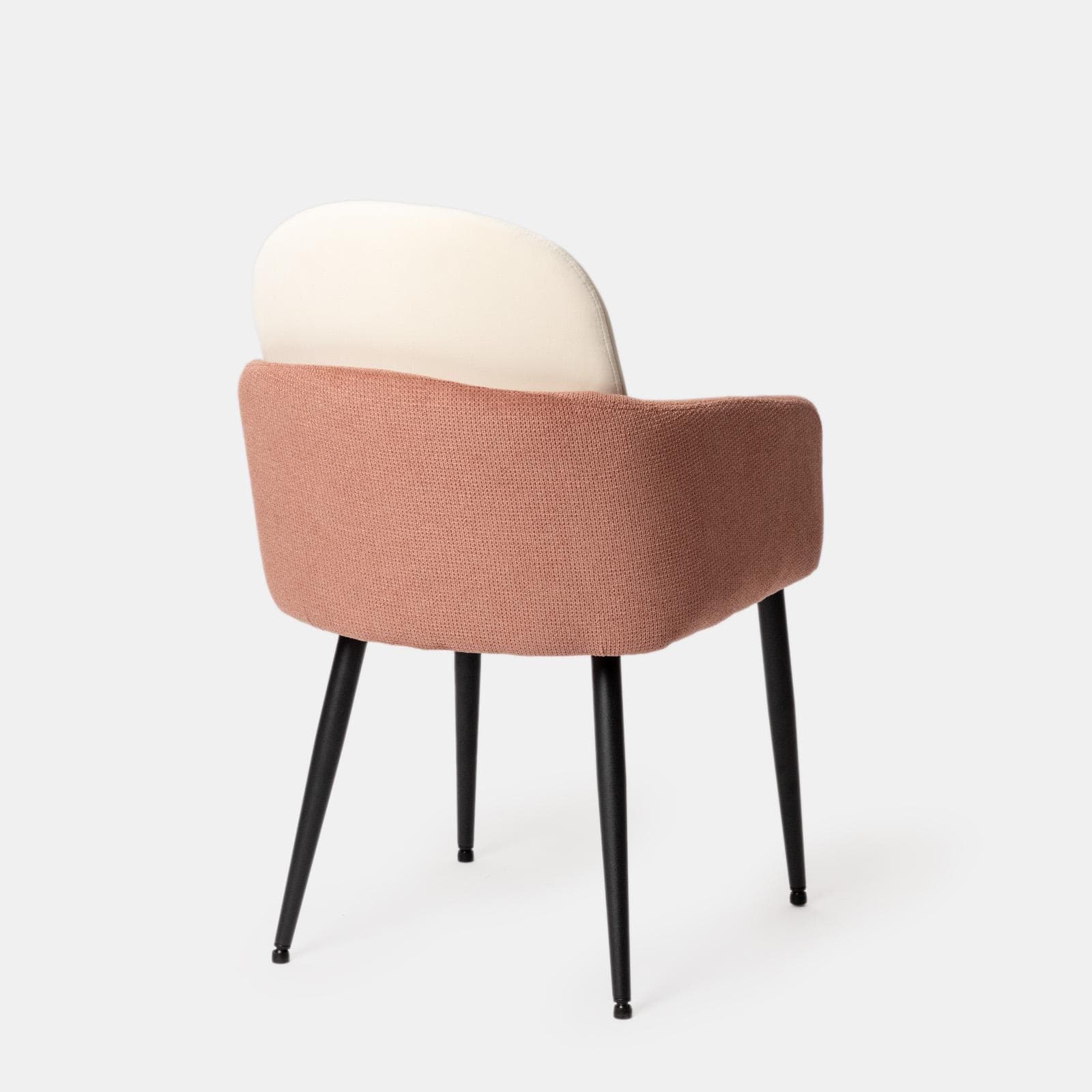 Set 2 poltrone in velluto beige con braccioli e schienale in tessuto rosa antico e gambe in metallo nero - Shayla