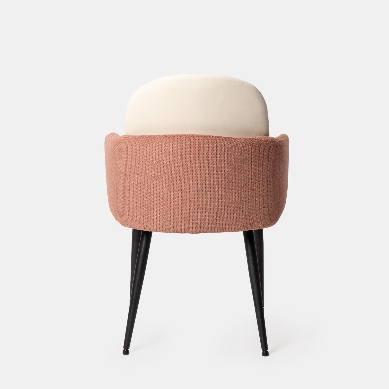 Set 2 poltrone in velluto beige con braccioli e schienale in tessuto rosa antico e gambe in metallo nero - Shayla