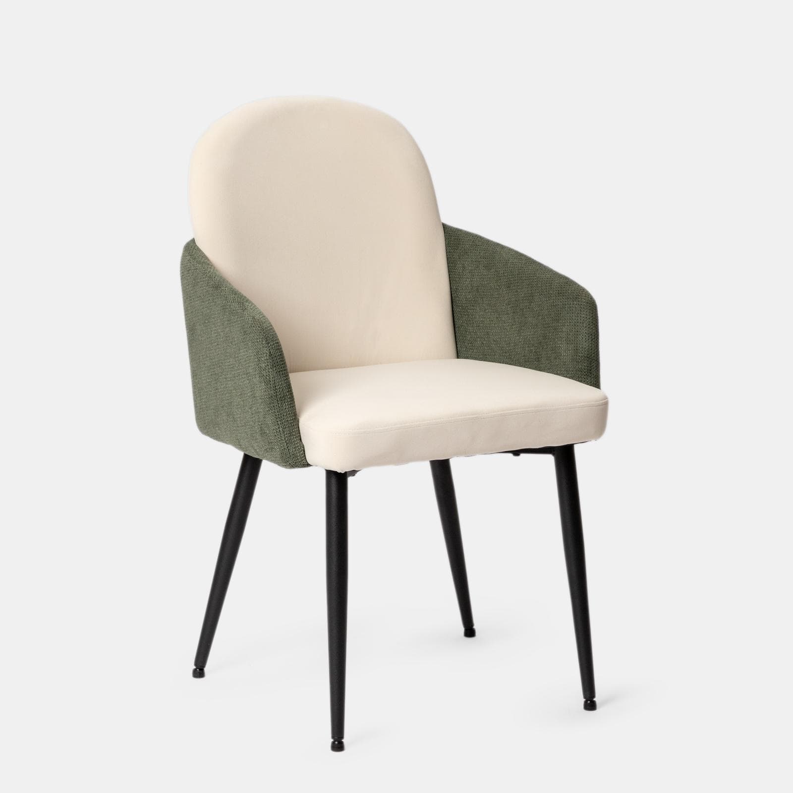 Set 2 poltrone in velluto beige con braccioli e schienale in tessuto verde e gambe in metallo nero - Shayla