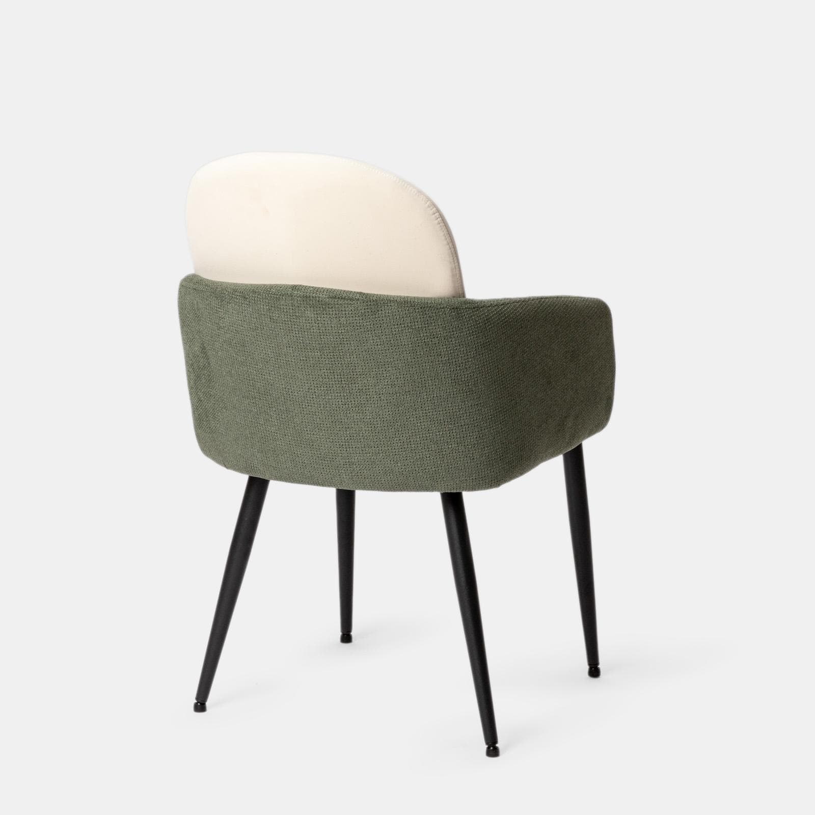 Set 2 poltrone in velluto beige con braccioli e schienale in tessuto verde e gambe in metallo nero - Shayla