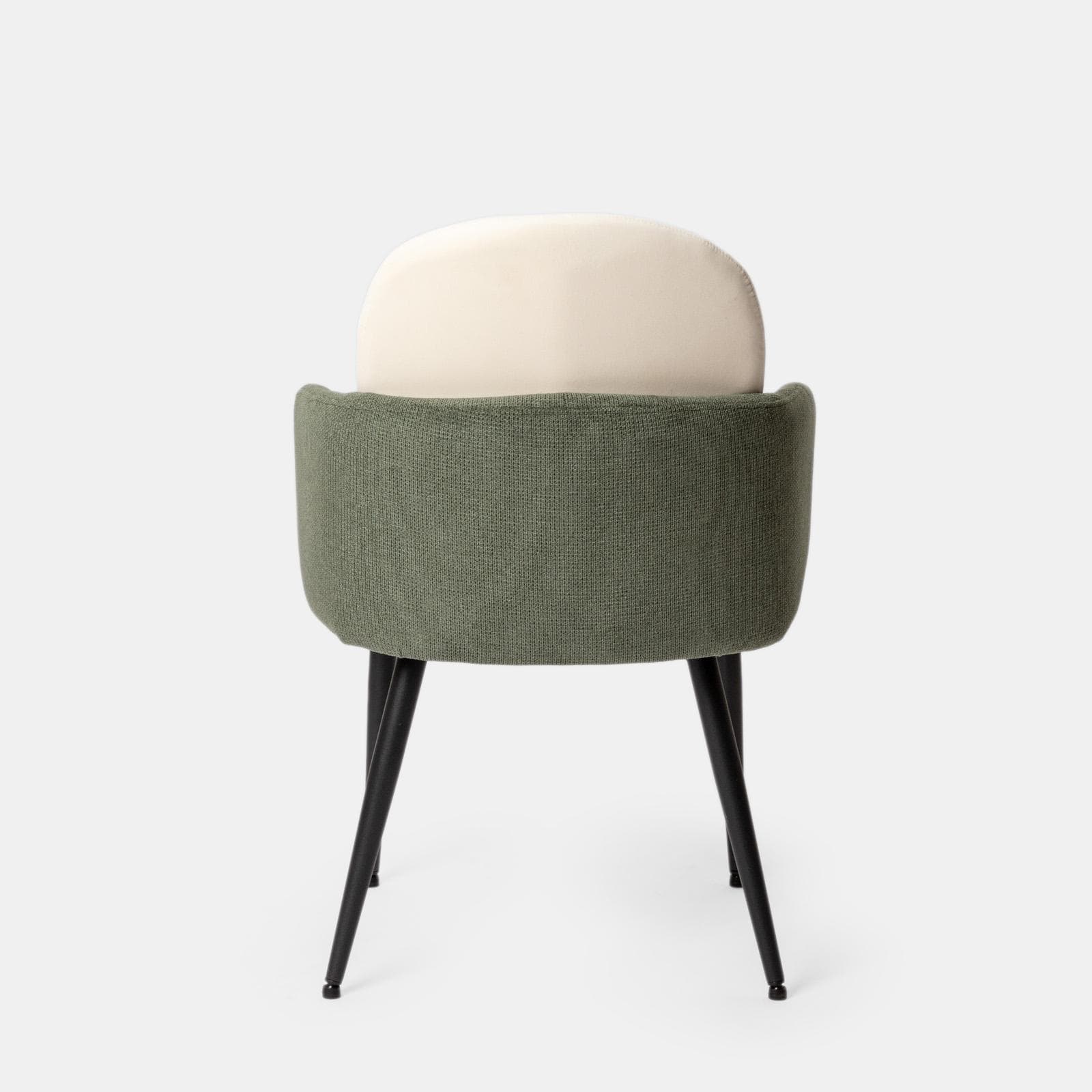 Set 2 poltrone in velluto beige con braccioli e schienale in tessuto verde e gambe in metallo nero - Shayla