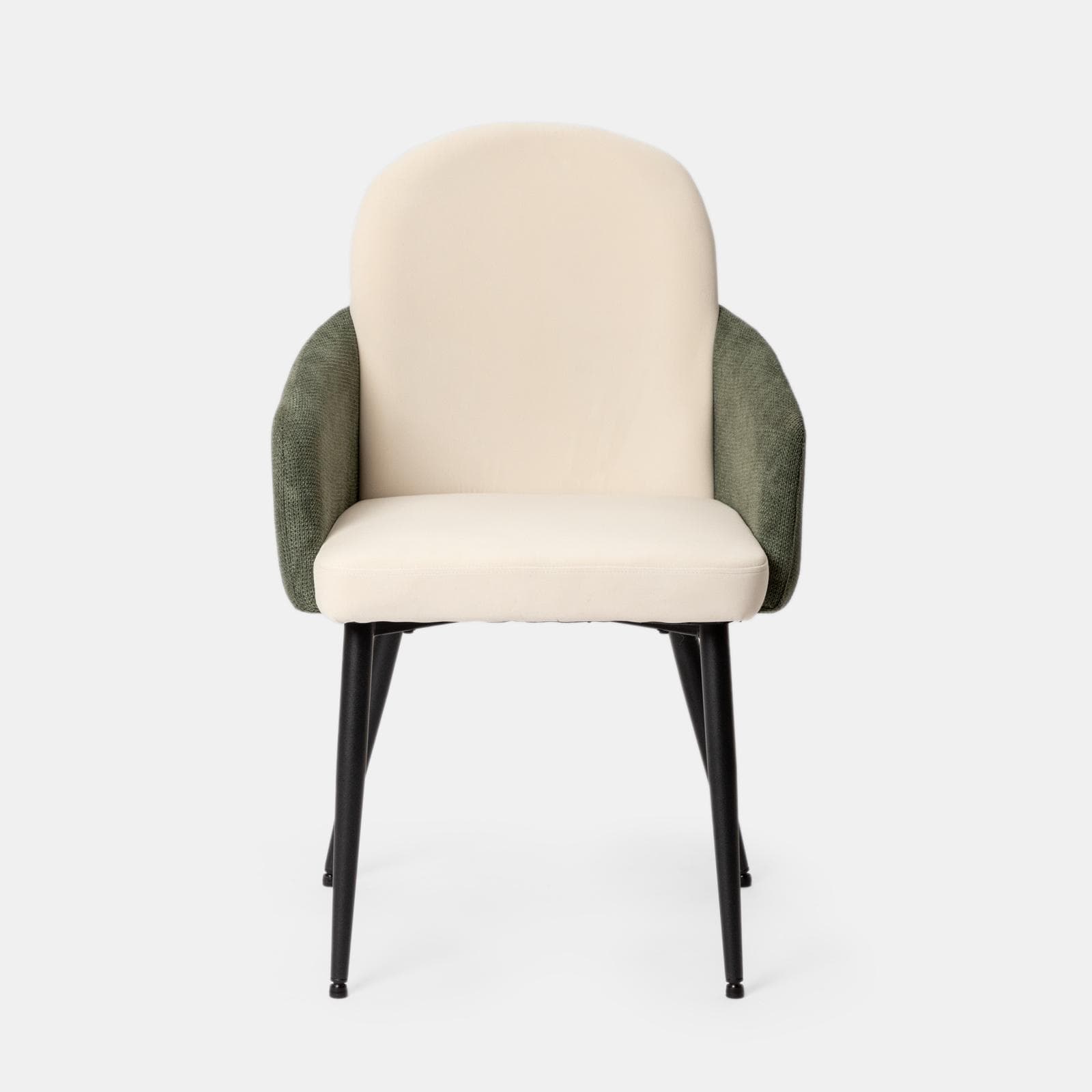 Set 2 poltrone in velluto beige con braccioli e schienale in tessuto verde e gambe in metallo nero - Shayla
