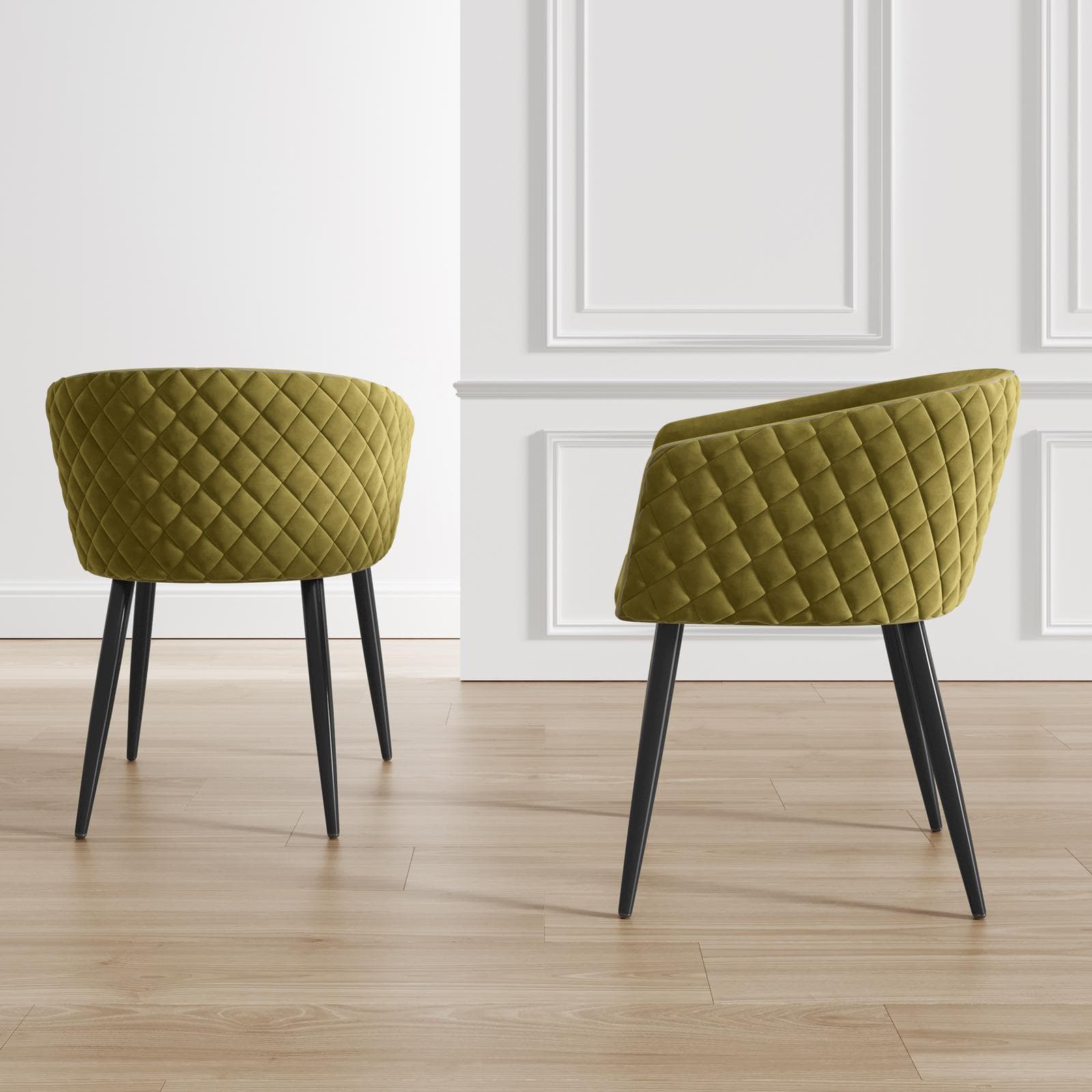 Set 2 poltrone in velluto verde oliva struttura in metallo nero - Jannet