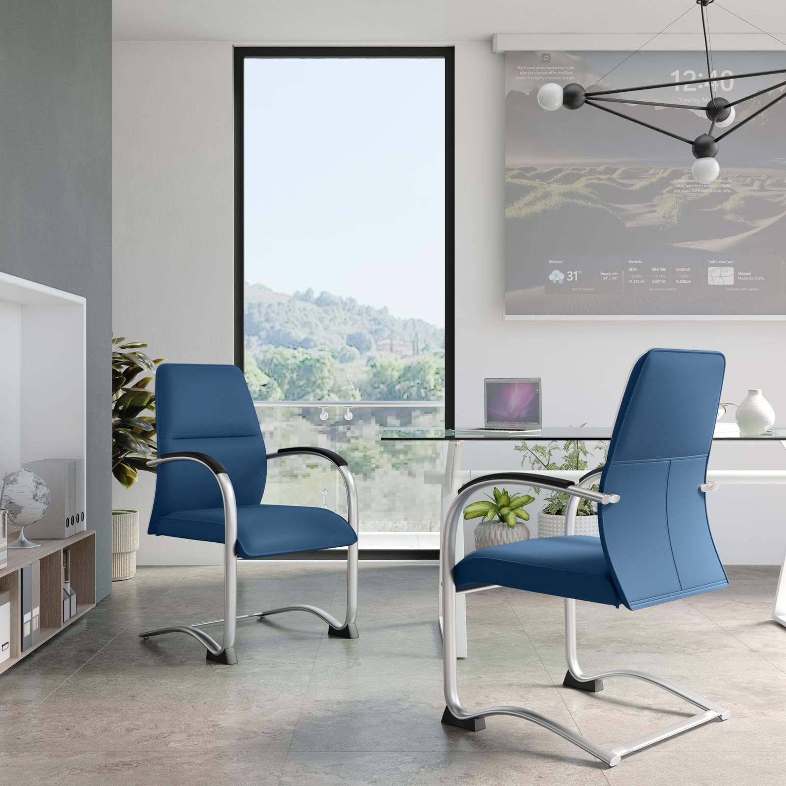 Set 2 sedie da ufficio in similpelle blu con struttura cromo - Skill