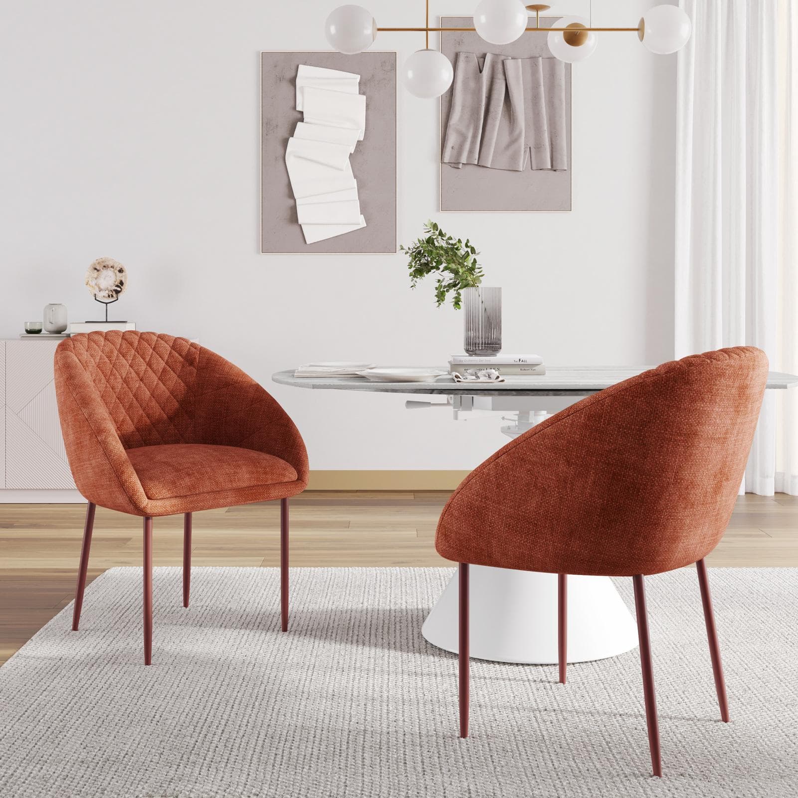 Set 2 sedie in ciniglia rosa antico con gambe in metallo terracotta - Myba