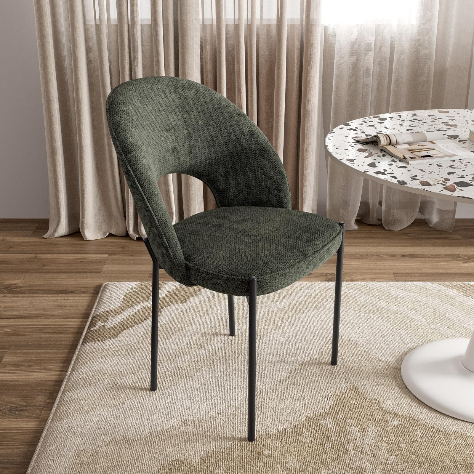Set 2 sedie in ciniglia verde scuro con gambe in metallo nero - Vessel