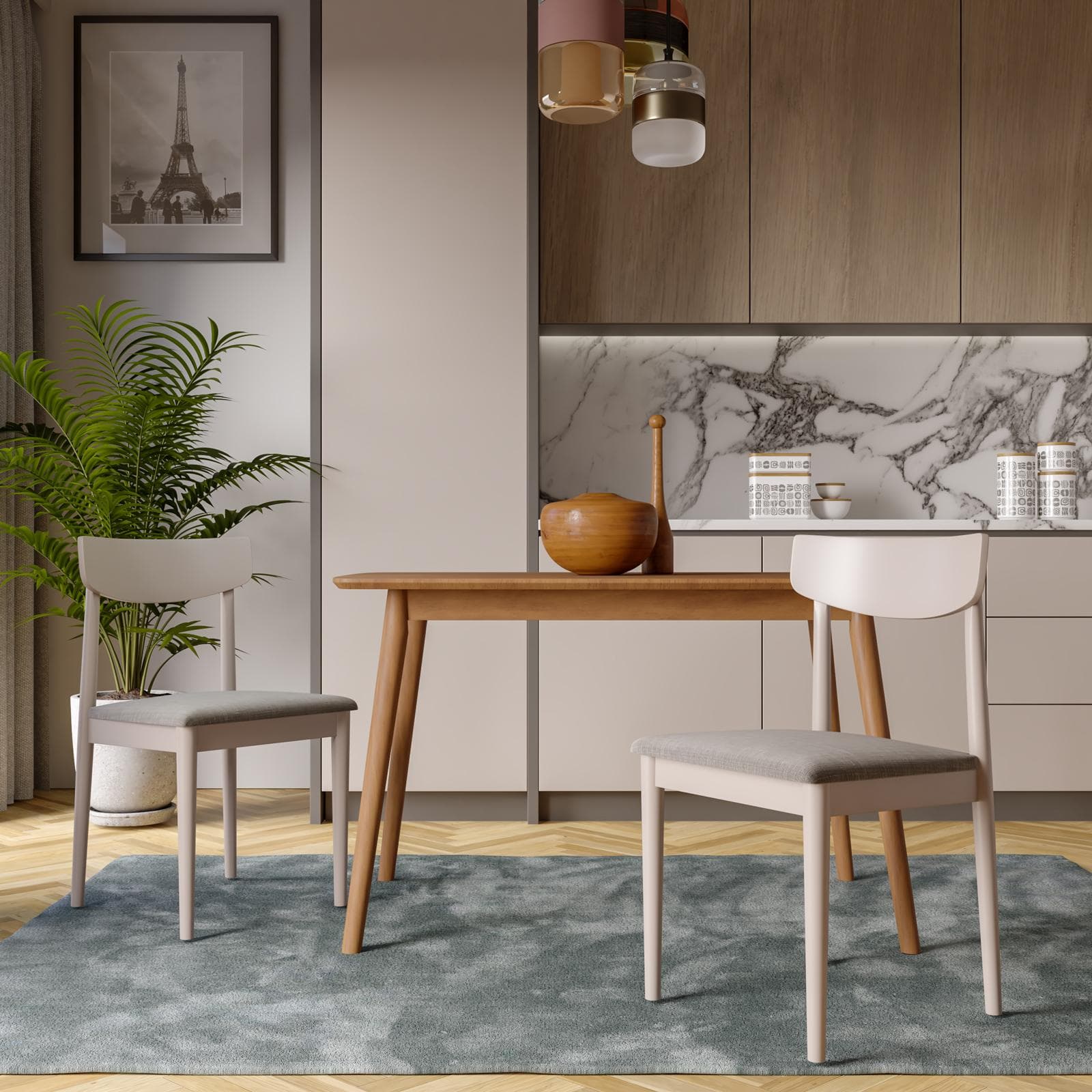 Set 2 sedie in legno cashmere con cuscino grigio chiaro - Reyna