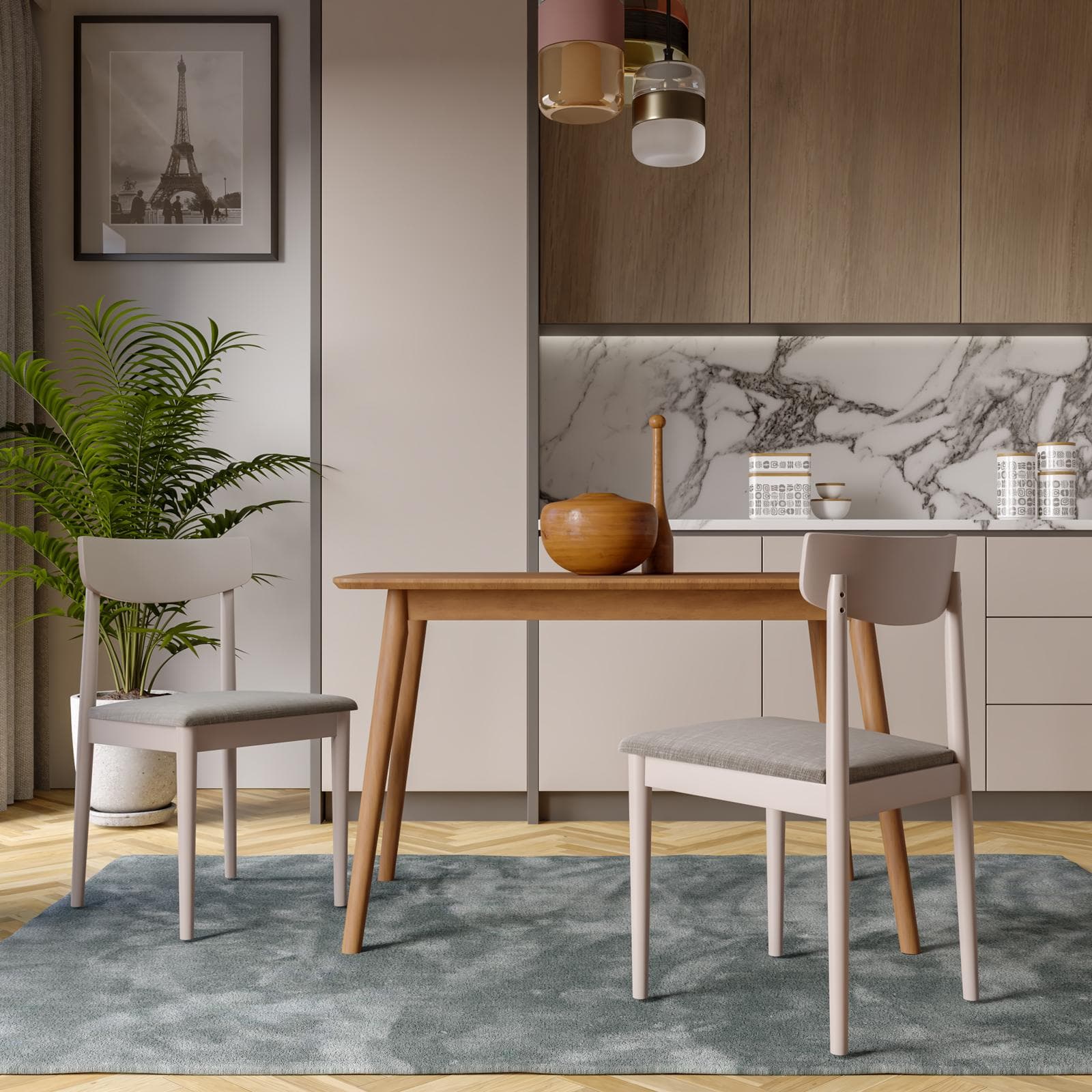 Set 2 sedie in legno cashmere con cuscino grigio chiaro - Reyna