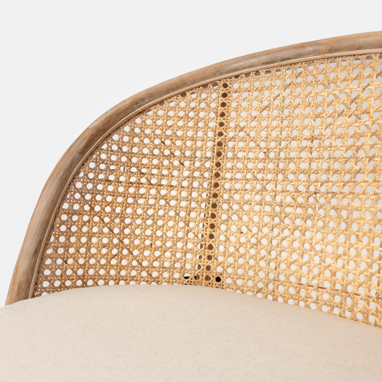 Set 2 sedie in legno con schienale in rattan e seduta in cotone e lino naturale - Nikka