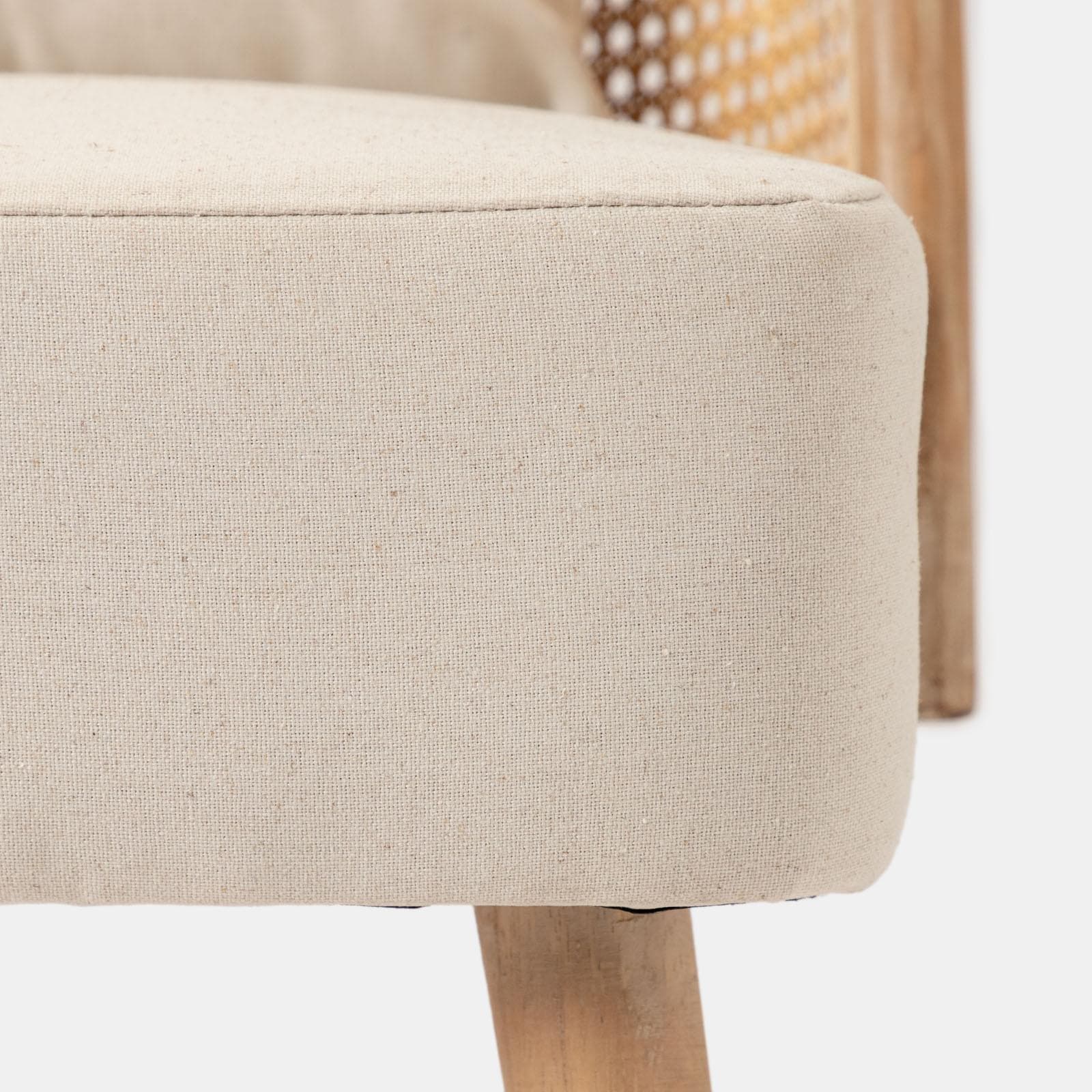 Set 2 sedie in legno con schienale in rattan e seduta in cotone e lino naturale - Nikka